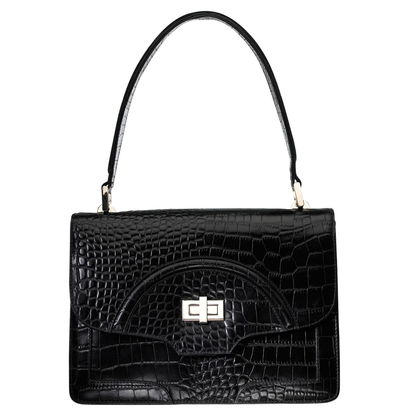 Osprey London The  New Agatha Croc Grab Handbag, Black at John Lewis