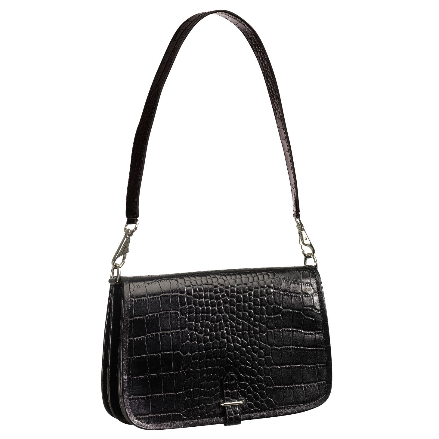 Osprey London The Rumba Croc Shoulder Handbag, Black at JohnLewis