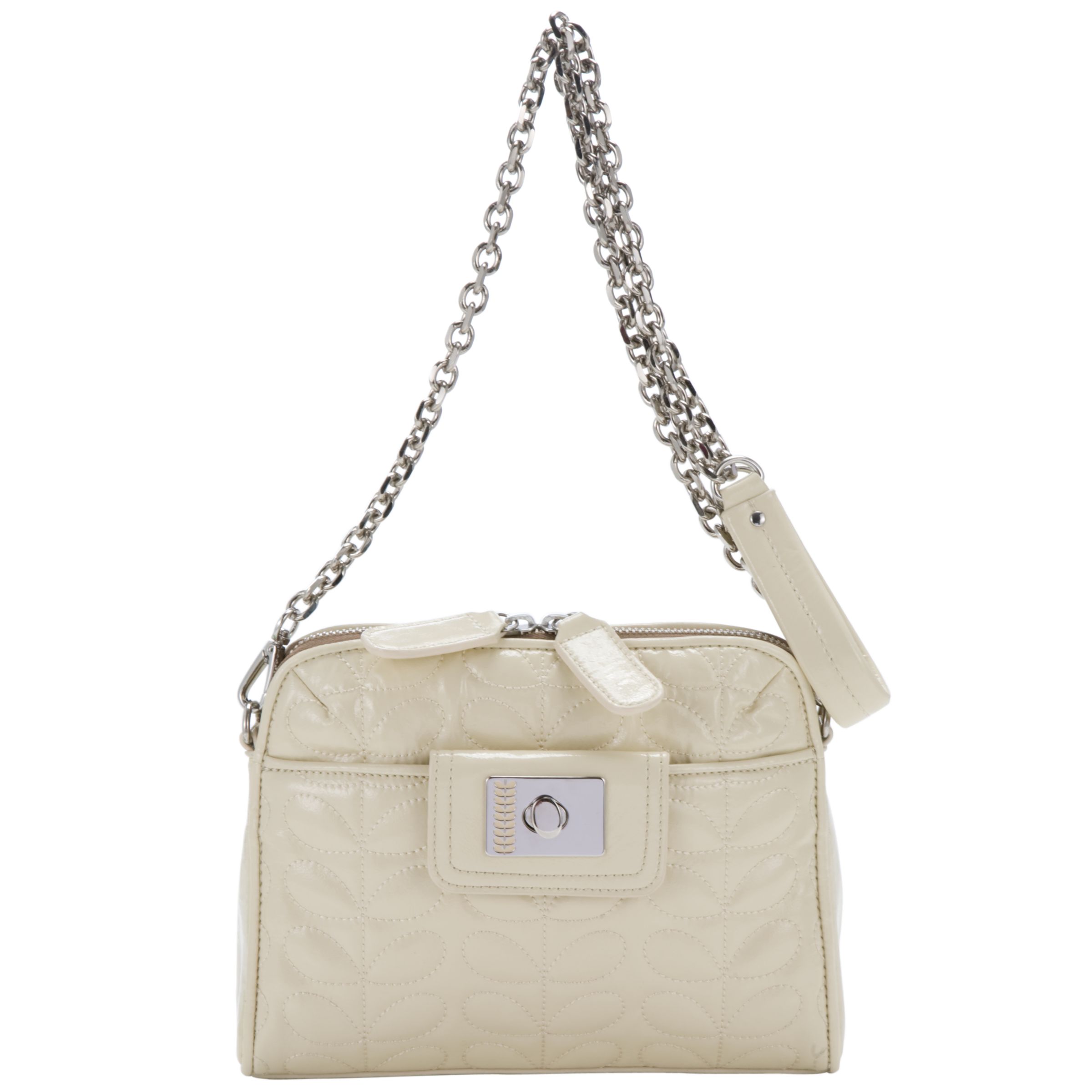 Orla Kiely Quilted Leather Across Body Handbag, Cream at John Lewis