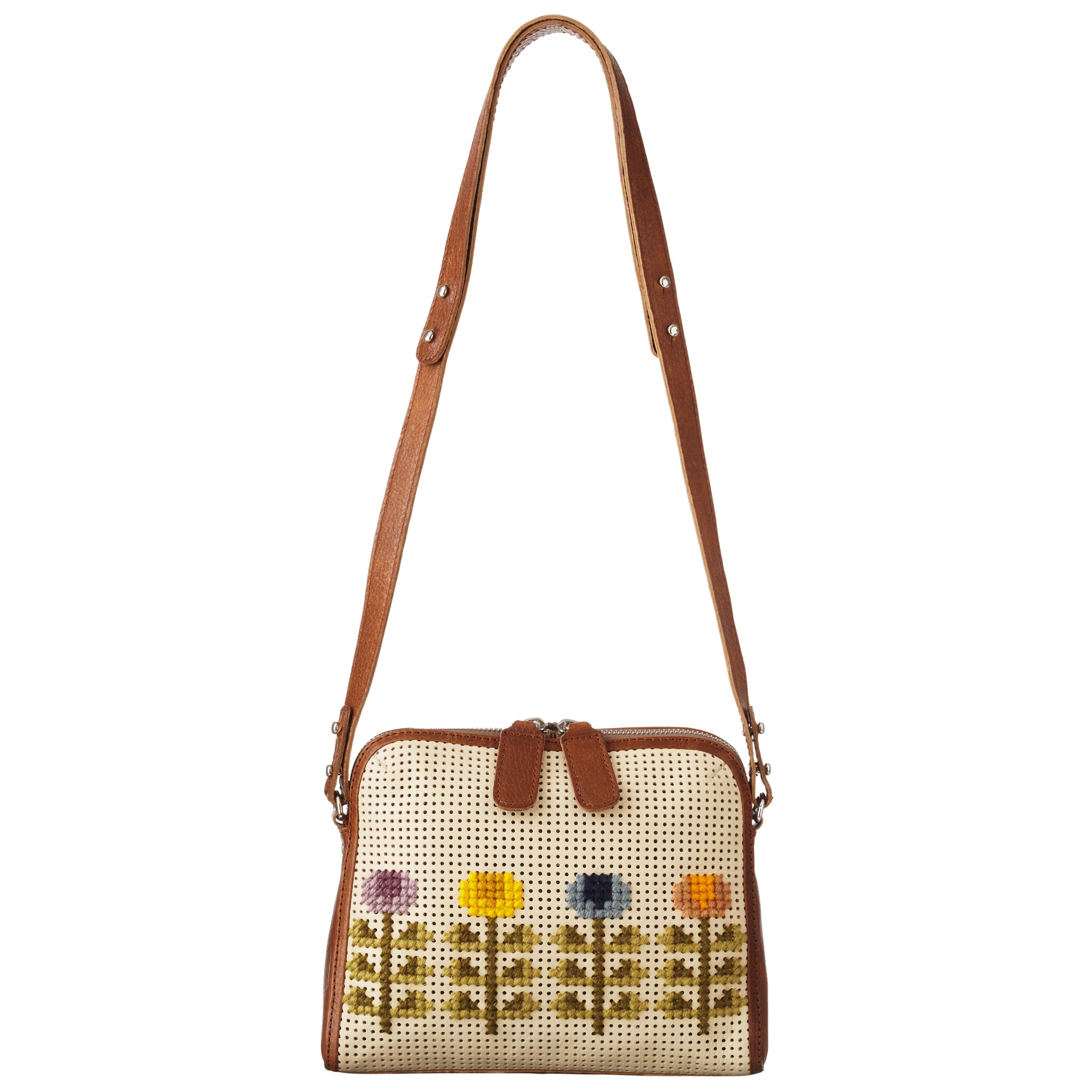 Orla Kiely Floral Cross Stitch Across Body Handbag, Brown at John Lewis