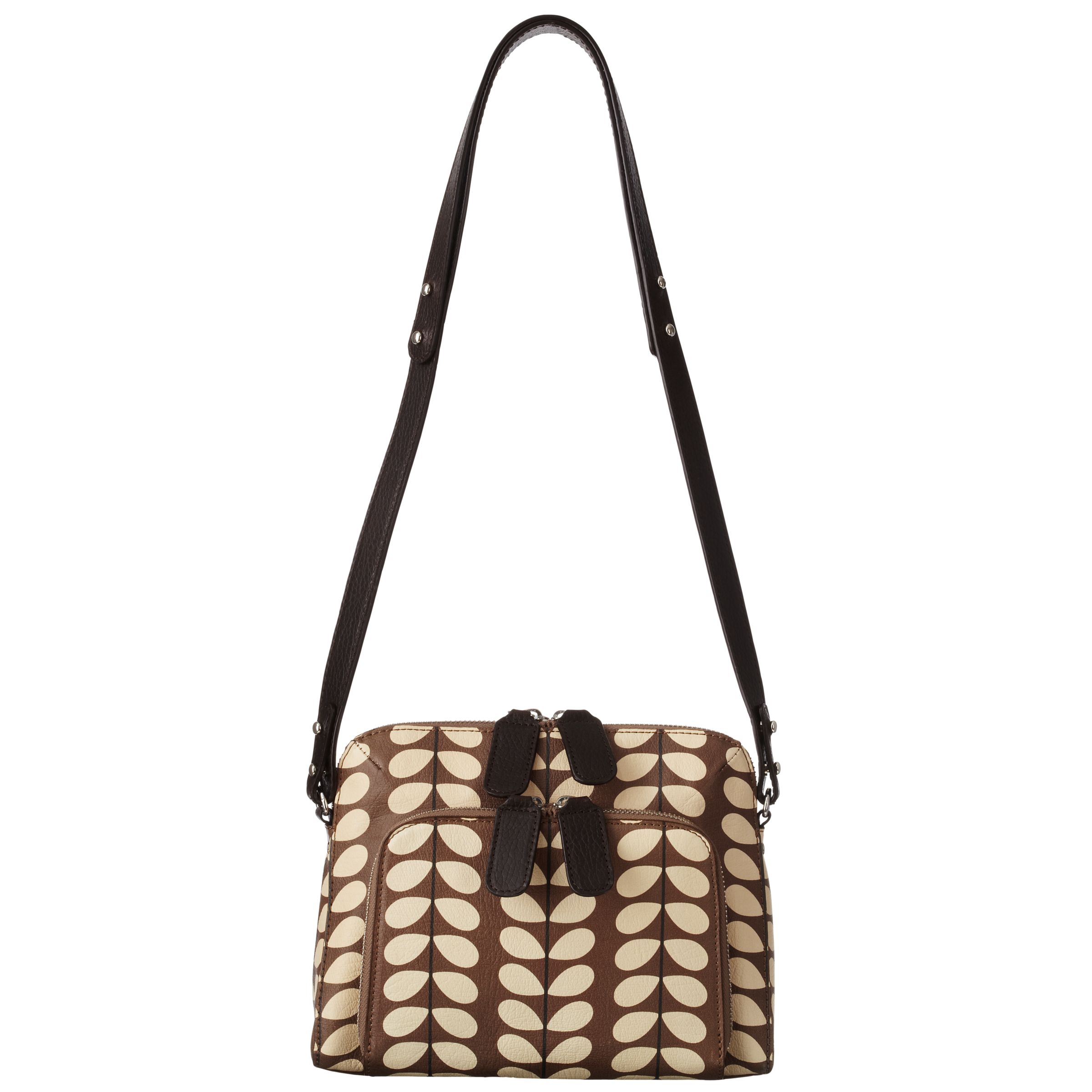 Orla Kiely Stem Print Leather Across Body Handbag, Cocoa at John Lewis