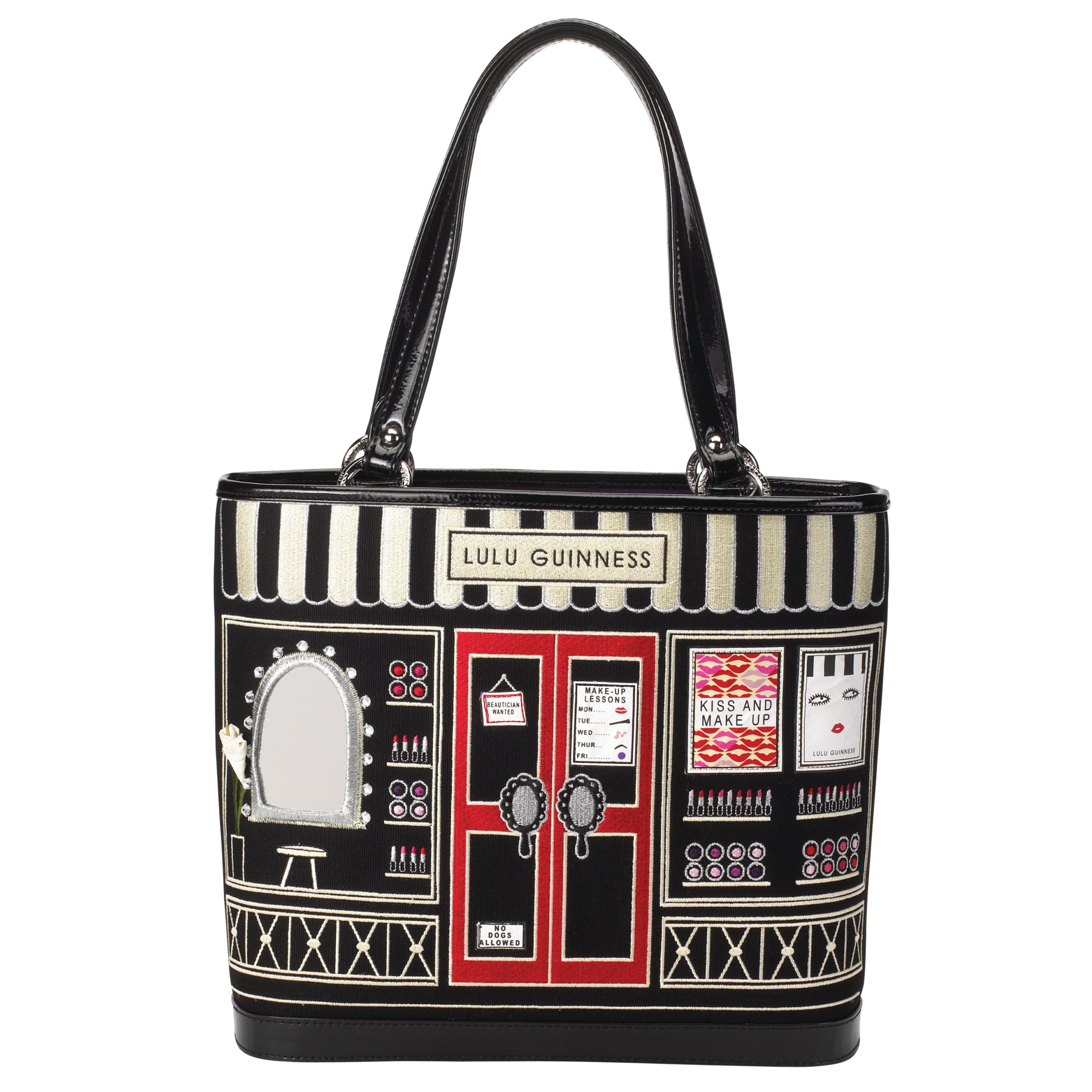 Lulu Guinness Edith Medium Cosmetic Shop Print Tote Handbag, Black at John Lewis