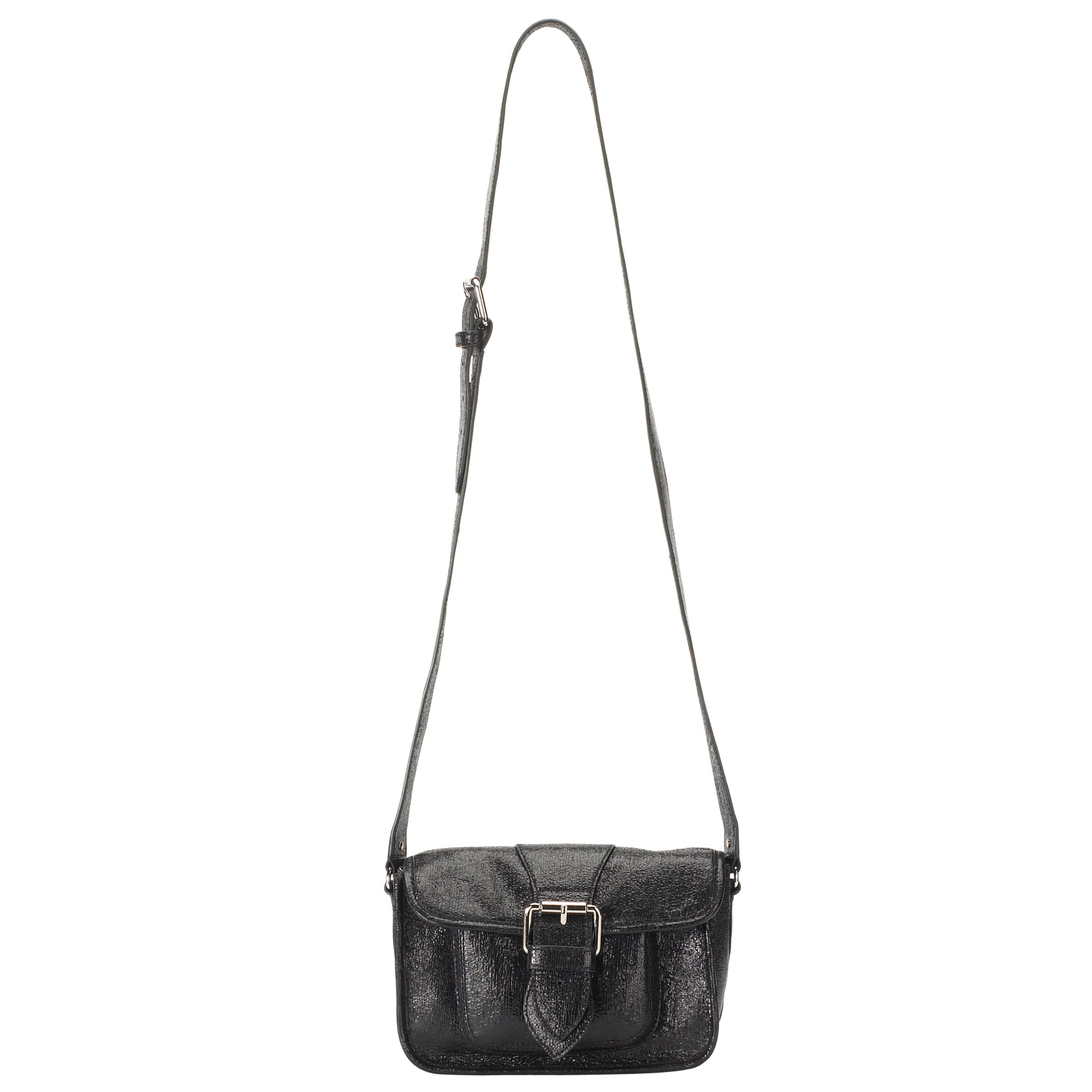 Lulu Guinness Sparkle Leather Mini Satchel Bag, Black at John Lewis