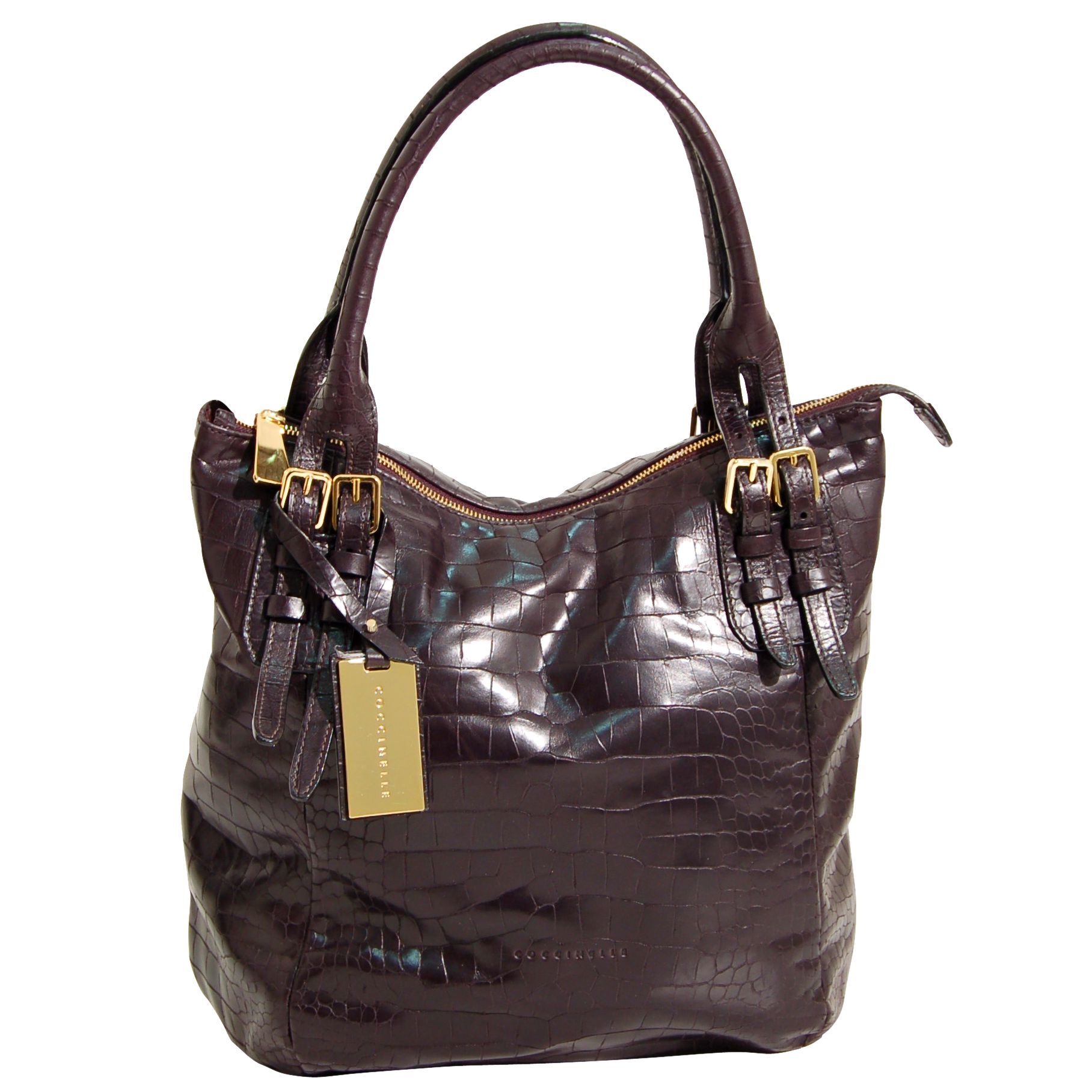 Coccinelle Judy Crocodile Buckle Tote Handbag, Black at John Lewis