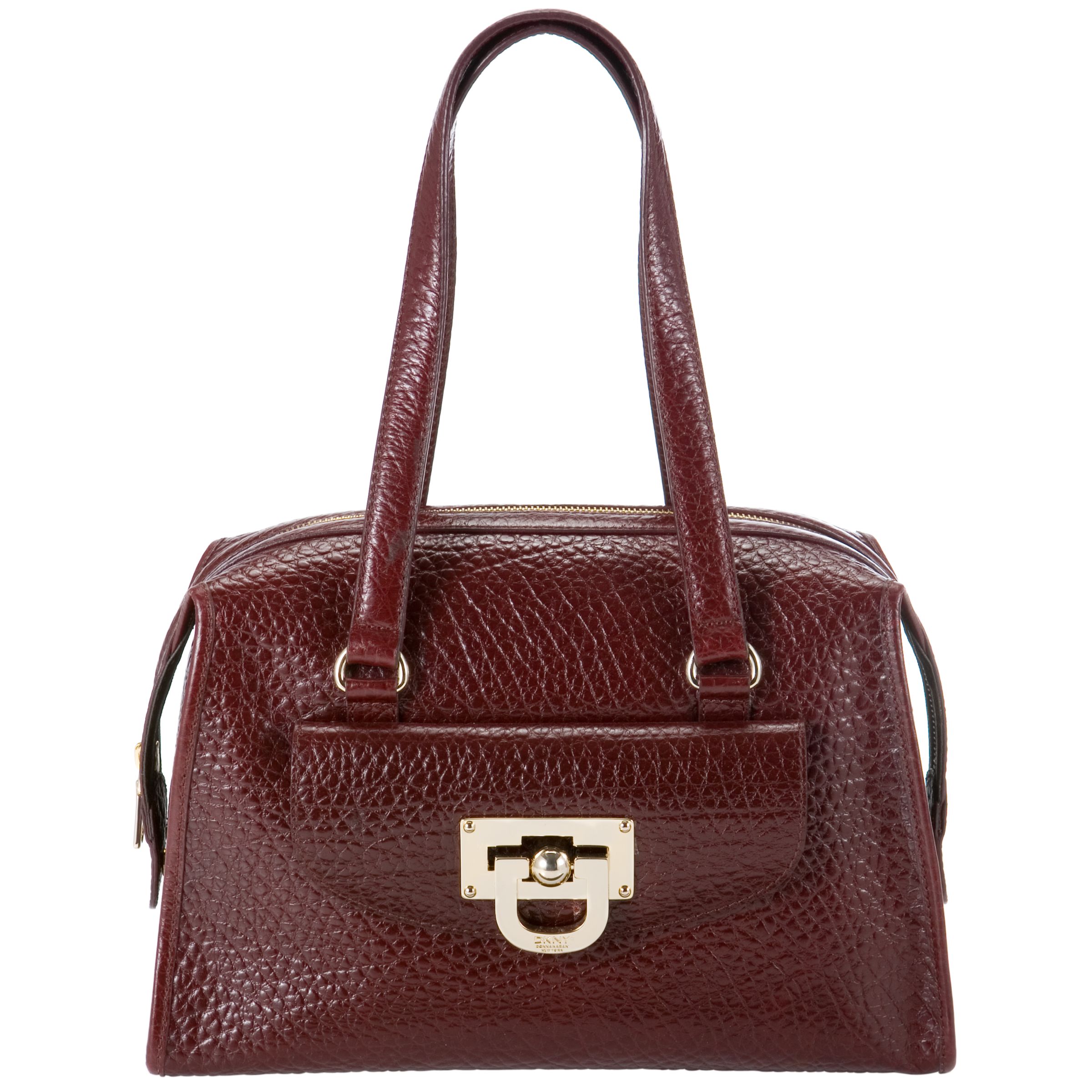 DKNY French Grain Leather Satchel, Burgundy at John Lewis