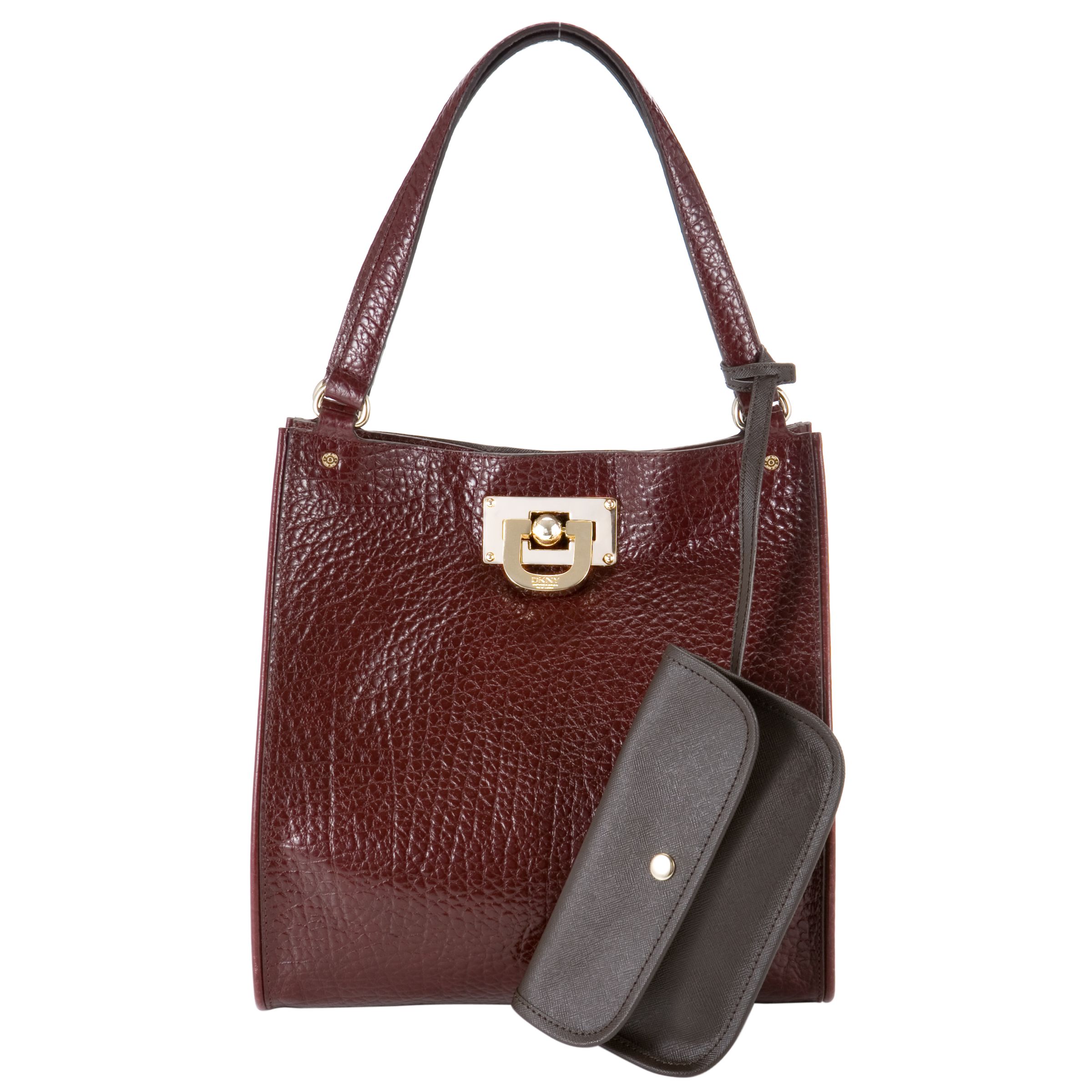 DKNY French Grain Leather Shopper Handbag, Burgundy at JohnLewis