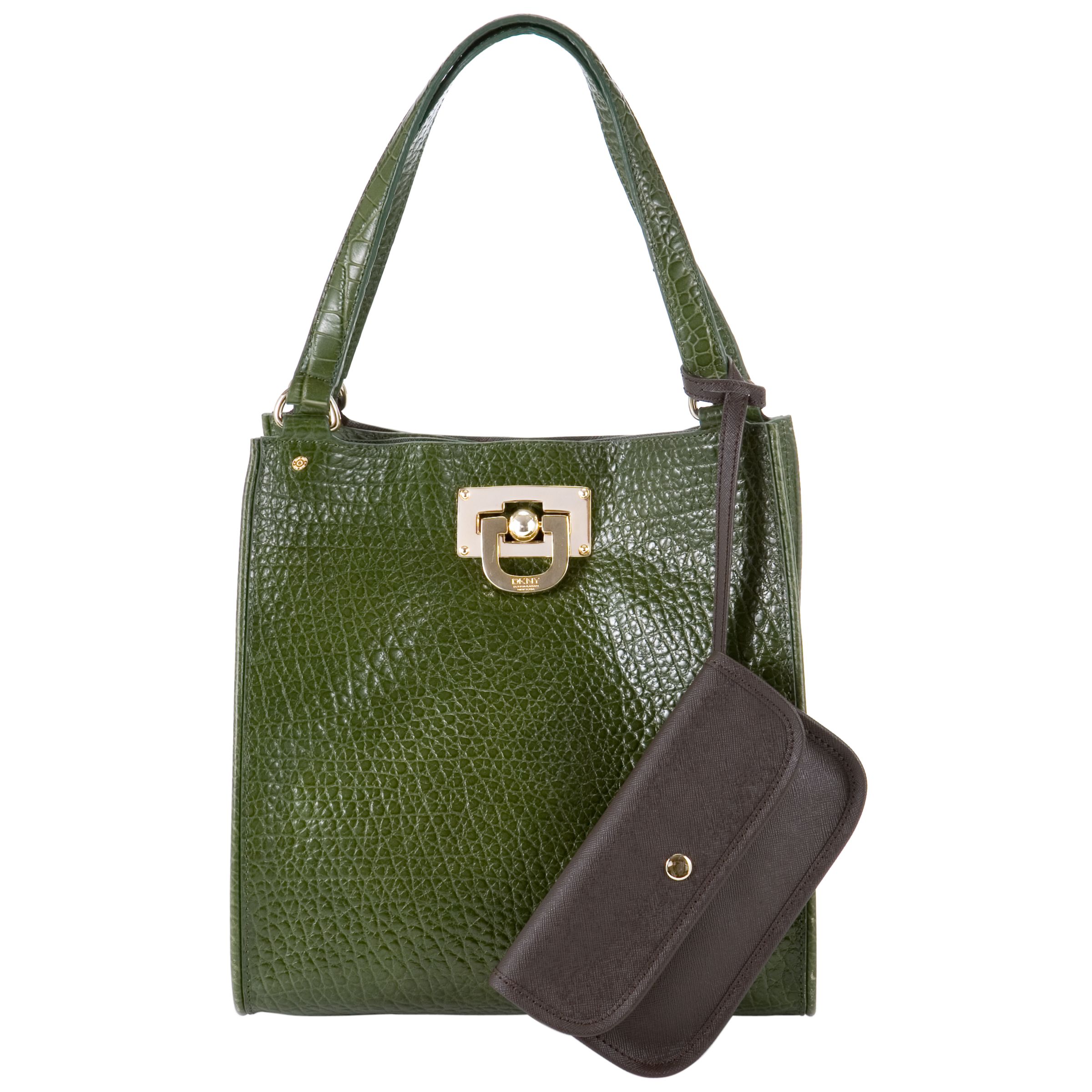 DKNY French Grain Leather Medium Shopper Bag, Green at JohnLewis