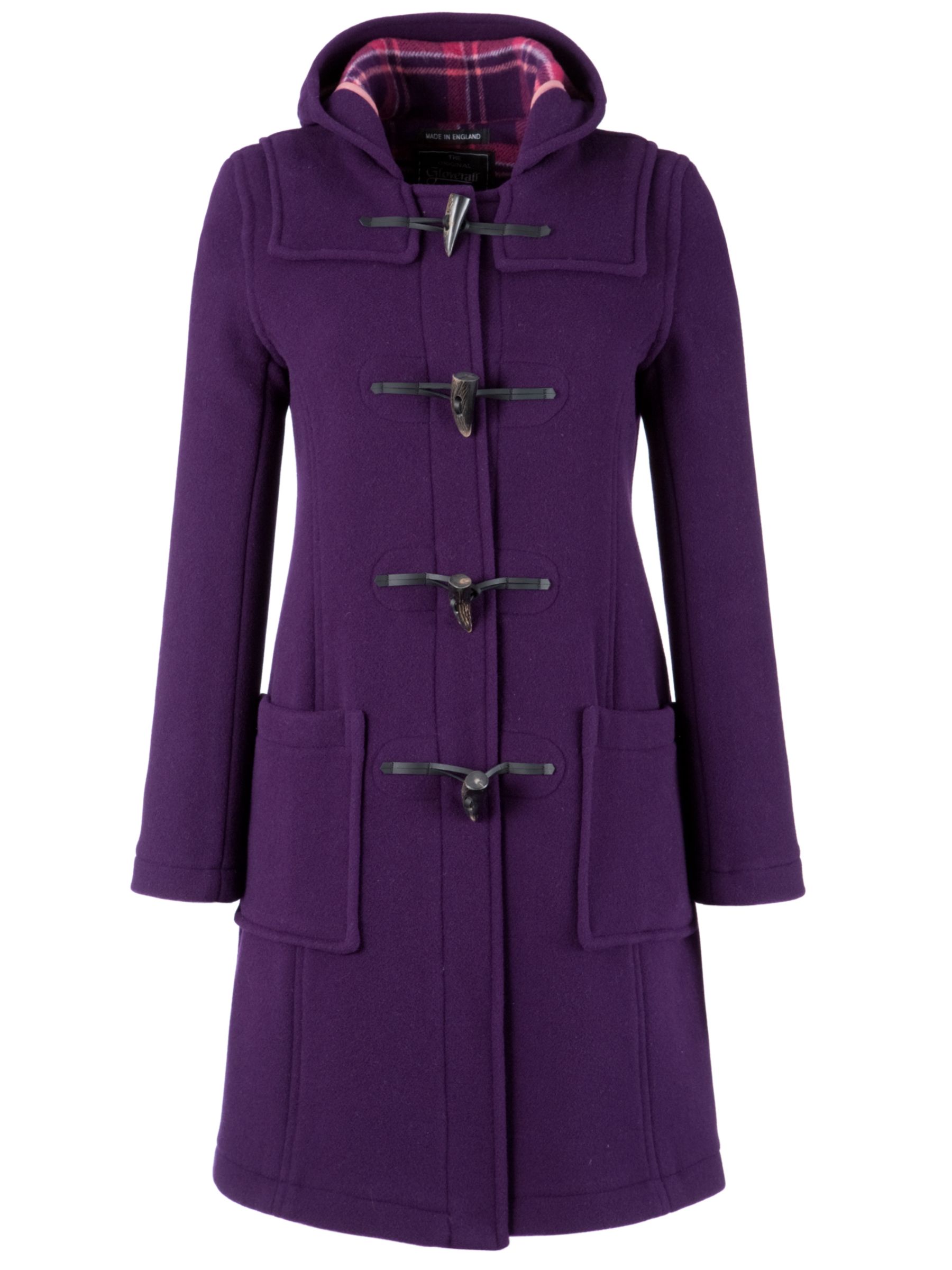 Gloverall Long Slim Fit Duffle Coat, Purple at John Lewis