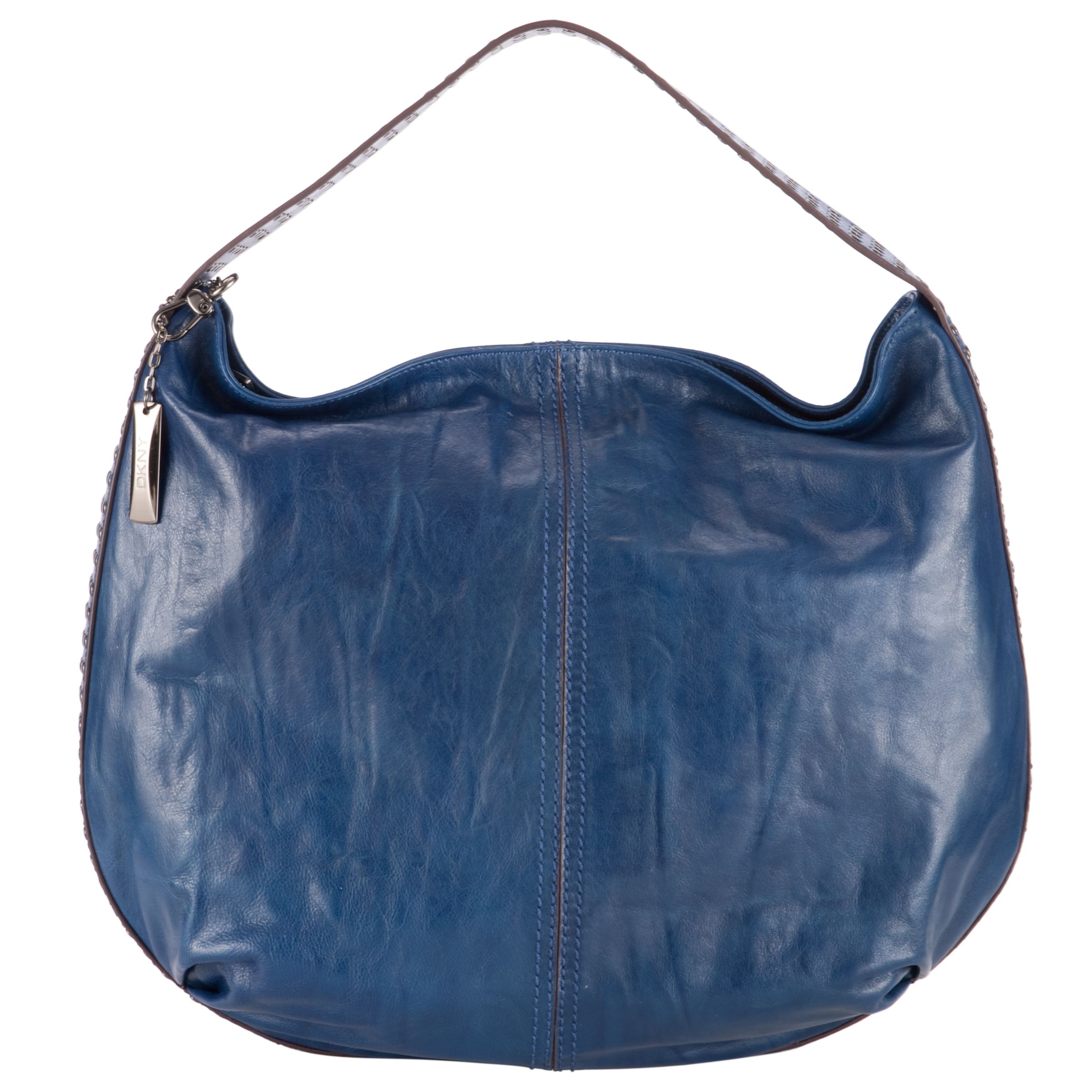 DKNY Burnished Leather Studded Large Hobo Handbag, Sapphire at John Lewis
