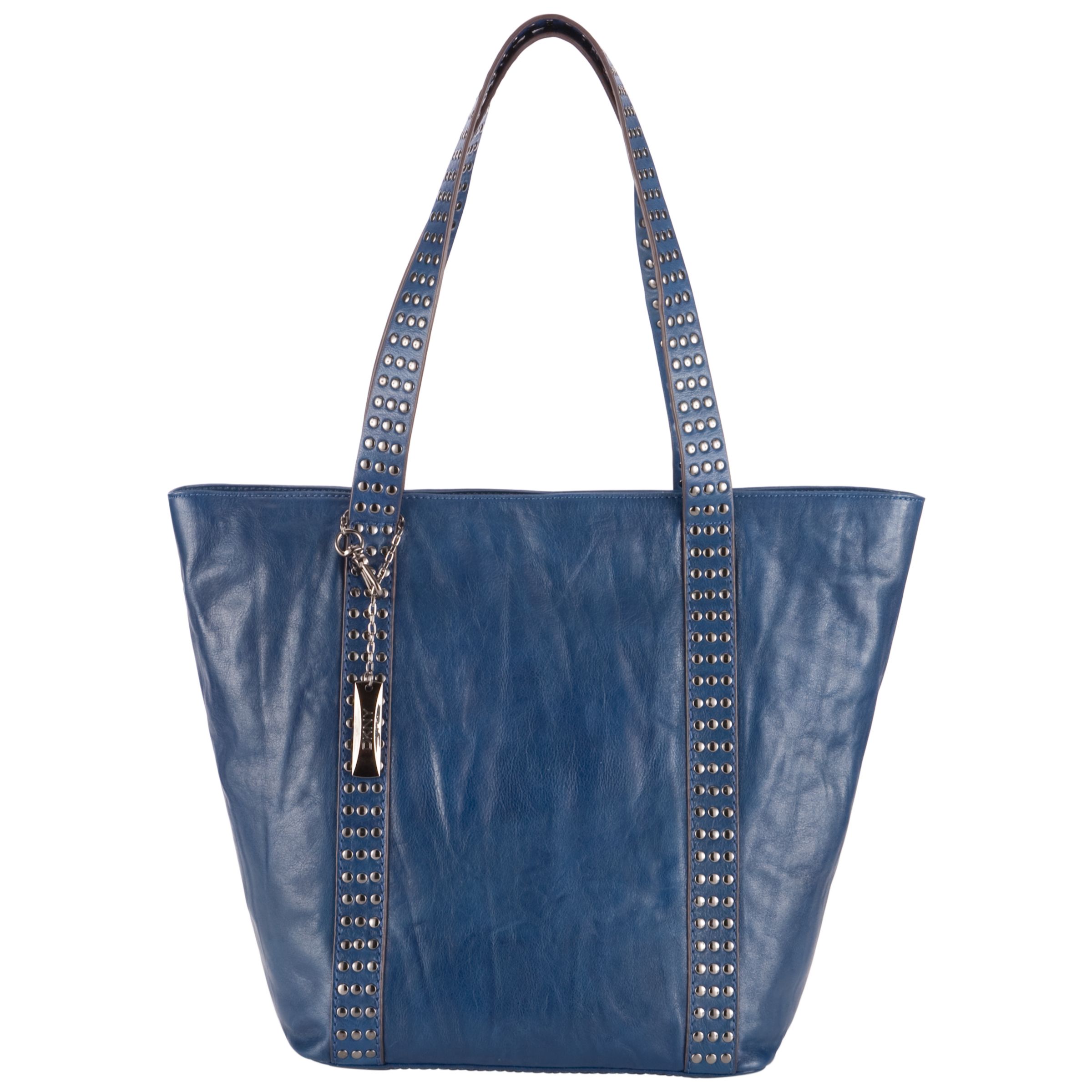 DKNY Burnished Leather Studded Large Shopper Bag, Sapphire at JohnLewis