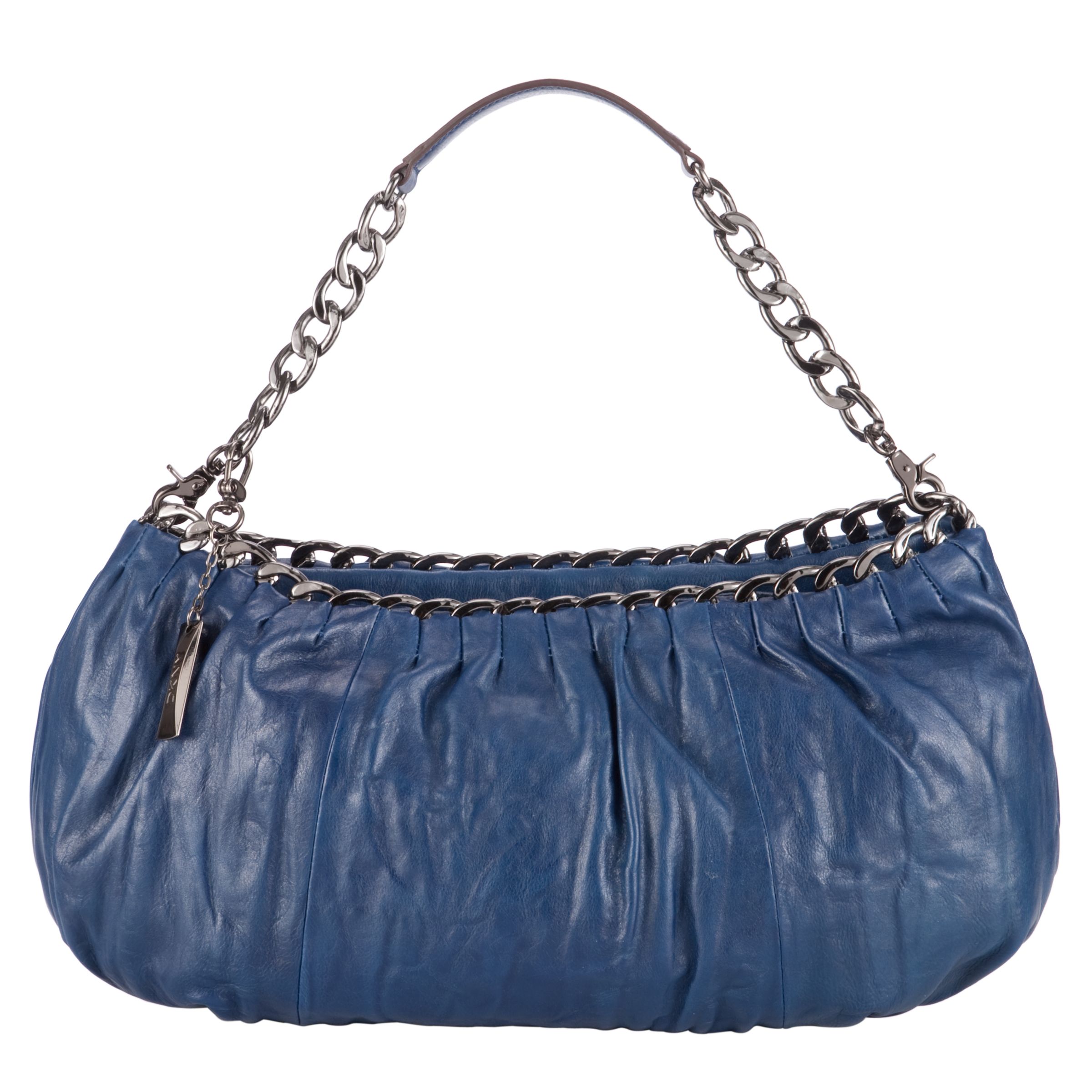 DKNY Burnished Leather Chain Handle East West Hobo Handbag, Blue at JohnLewis
