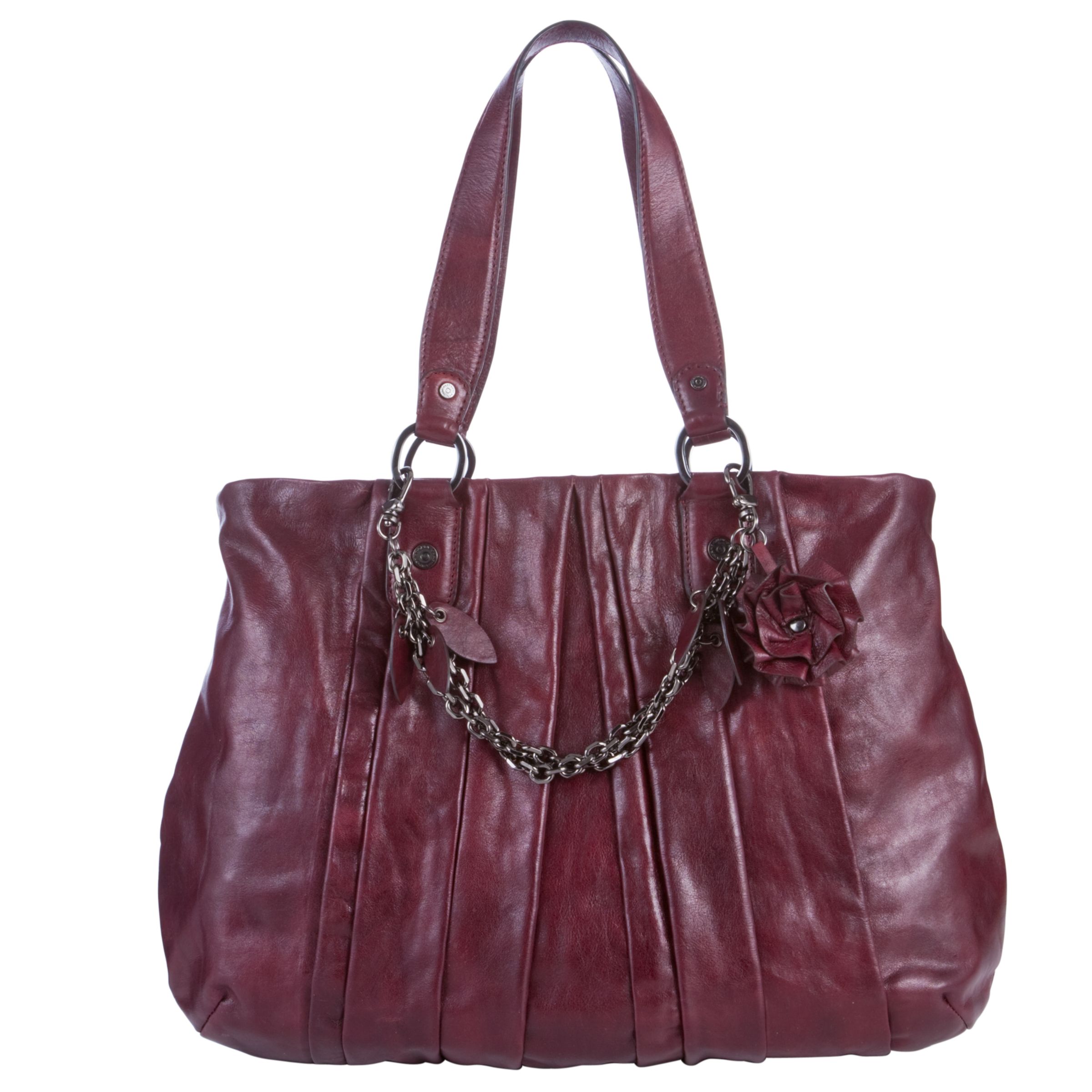 DKNY Burnished Leather Pleated Large Shopper Handbag, Burgundy at John Lewis