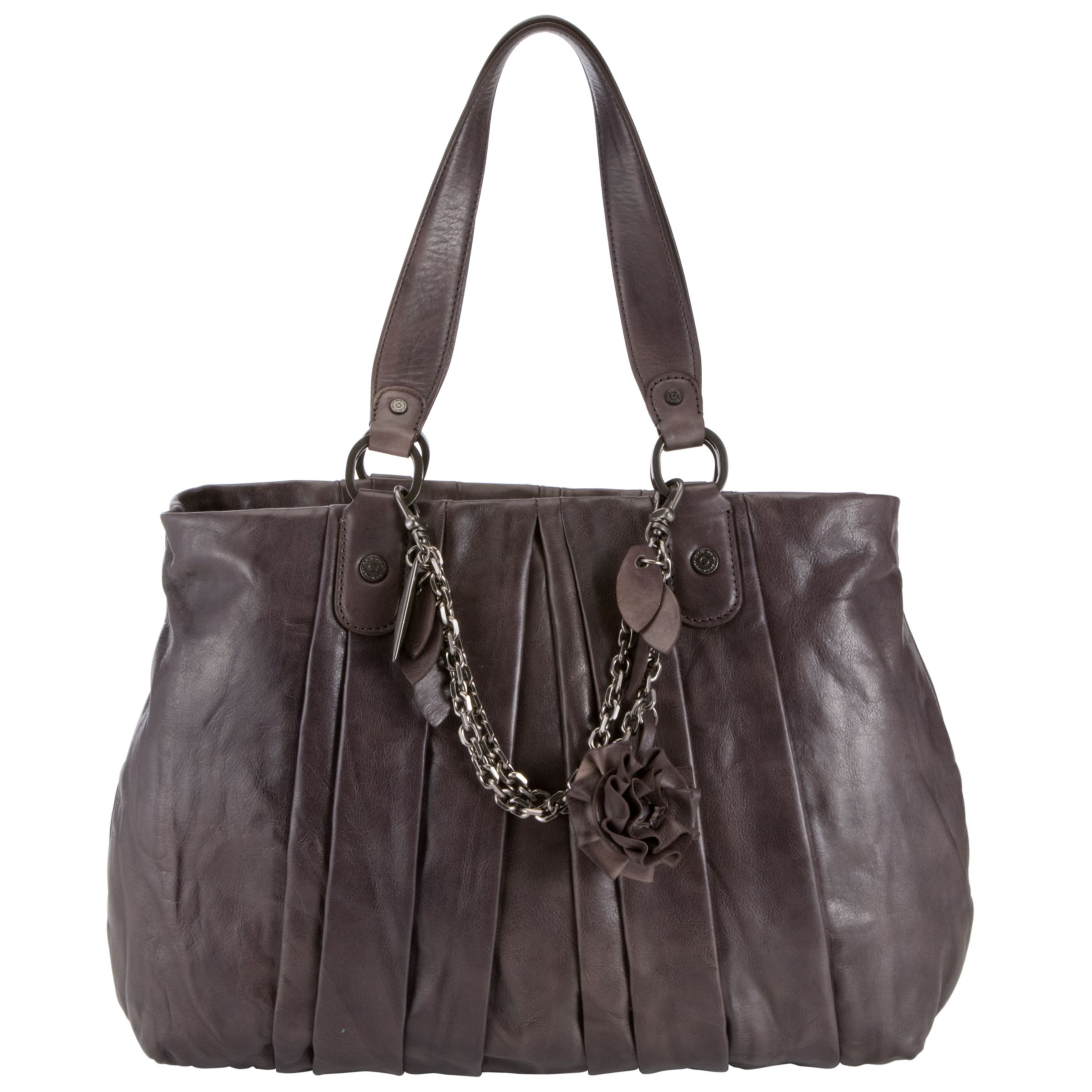 DKNY Burnished Leather Pleated Large Shopper Handbag, Grey at John Lewis
