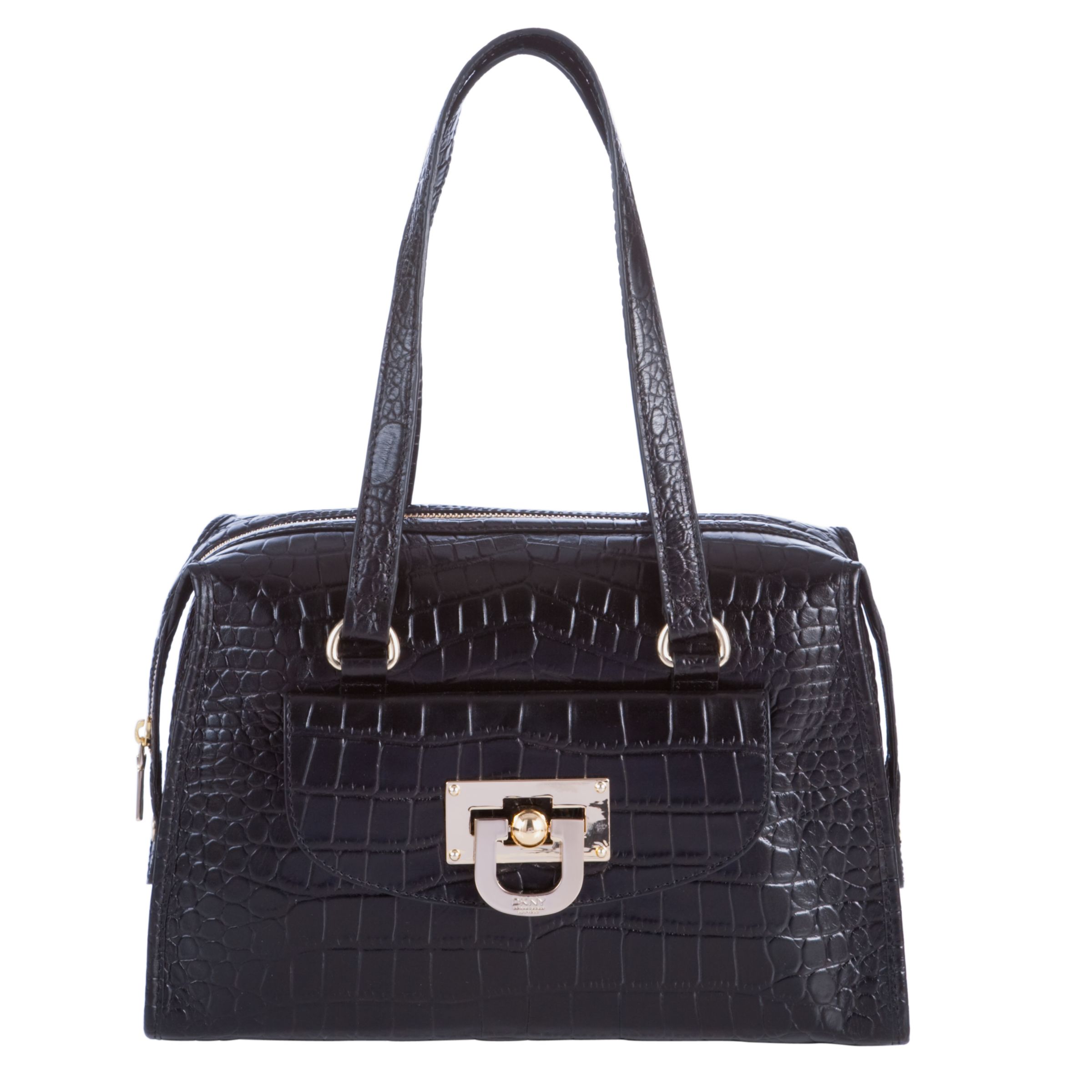 DKNY Crocco Leather Satchel Shoulder Bag, Black, One size at John Lewis