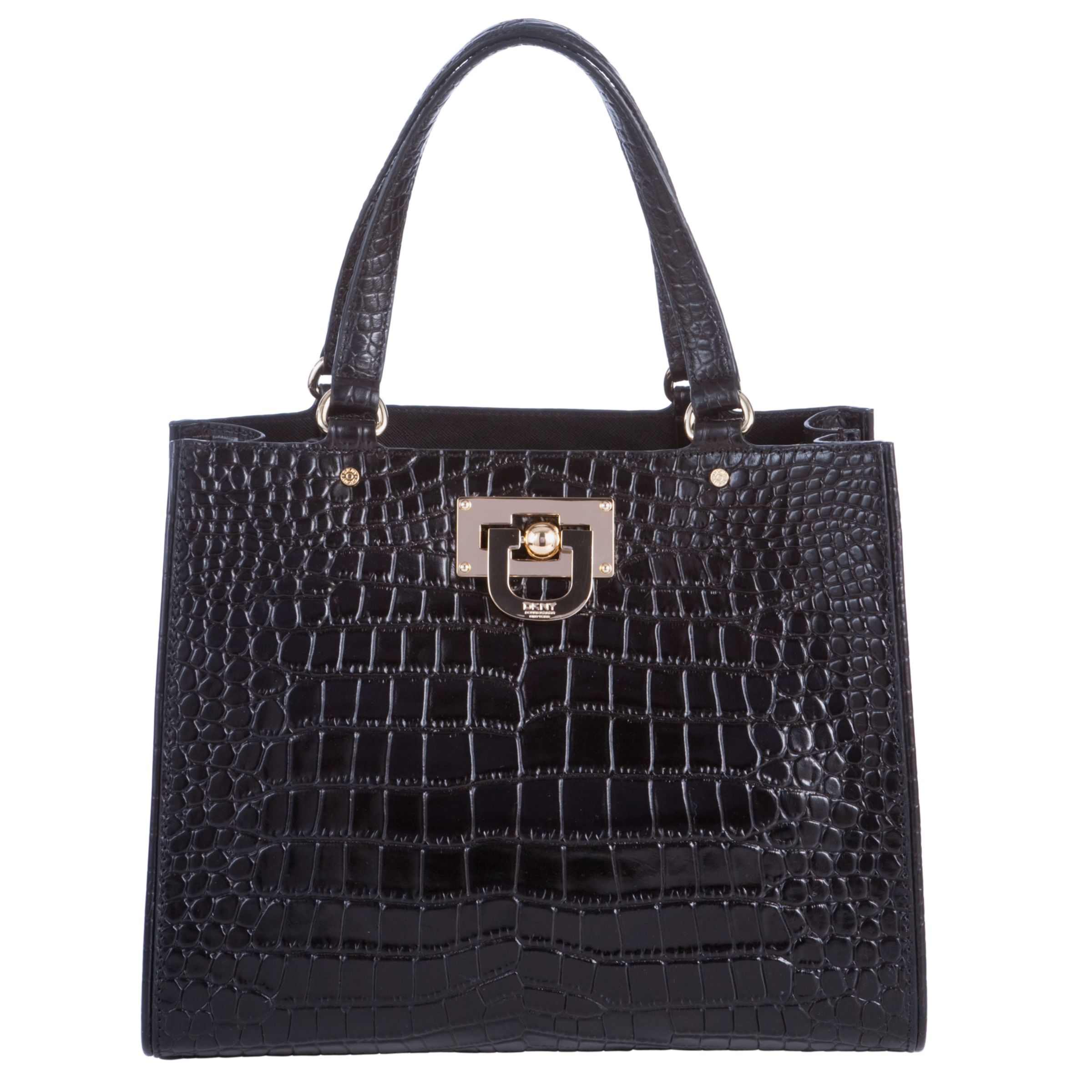 DKNY Crocco Leather Work Shopper Tote Bag, Black, One size at John Lewis