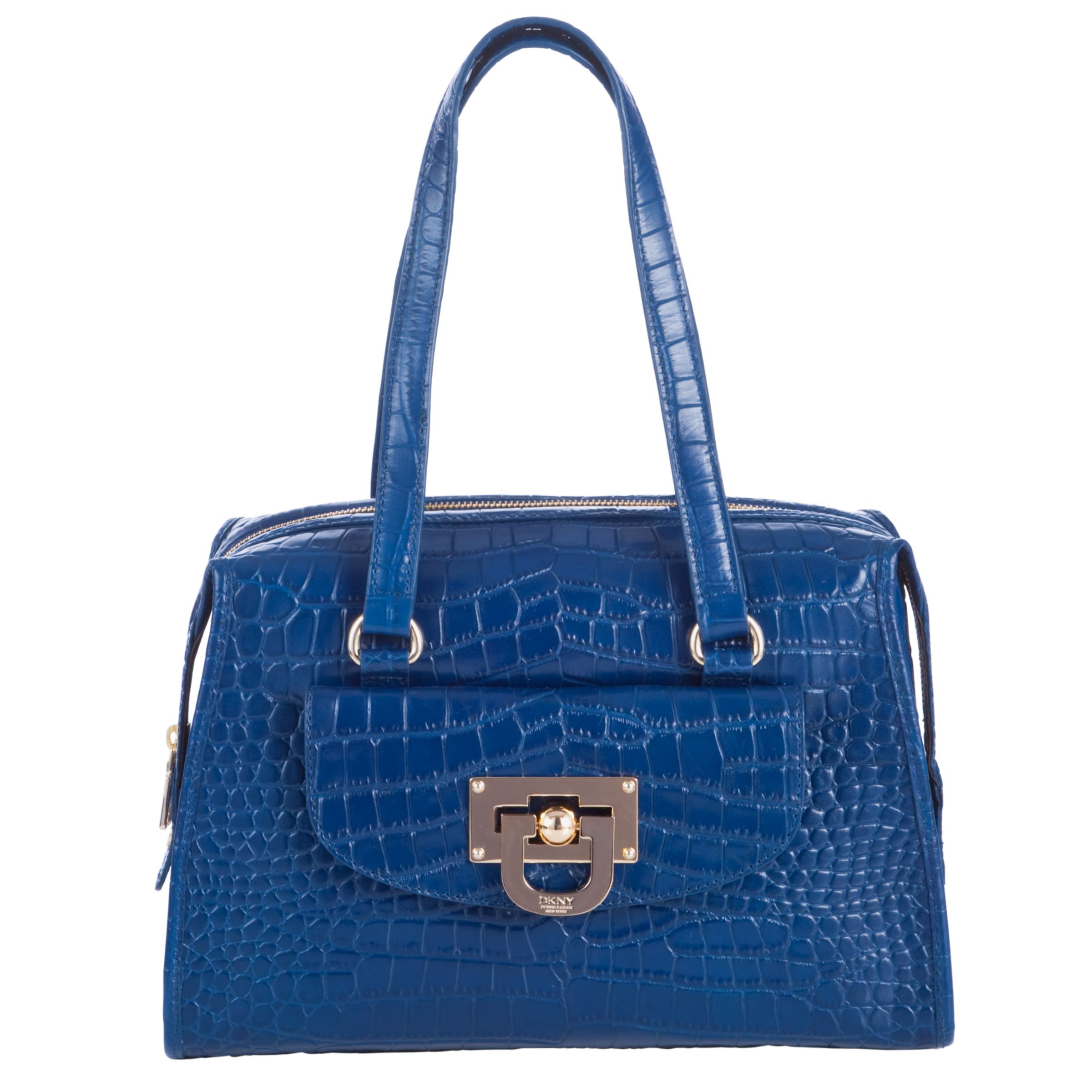 DKNY Crocco Leather Satchel Shoulder Bag, Sapphire at John Lewis