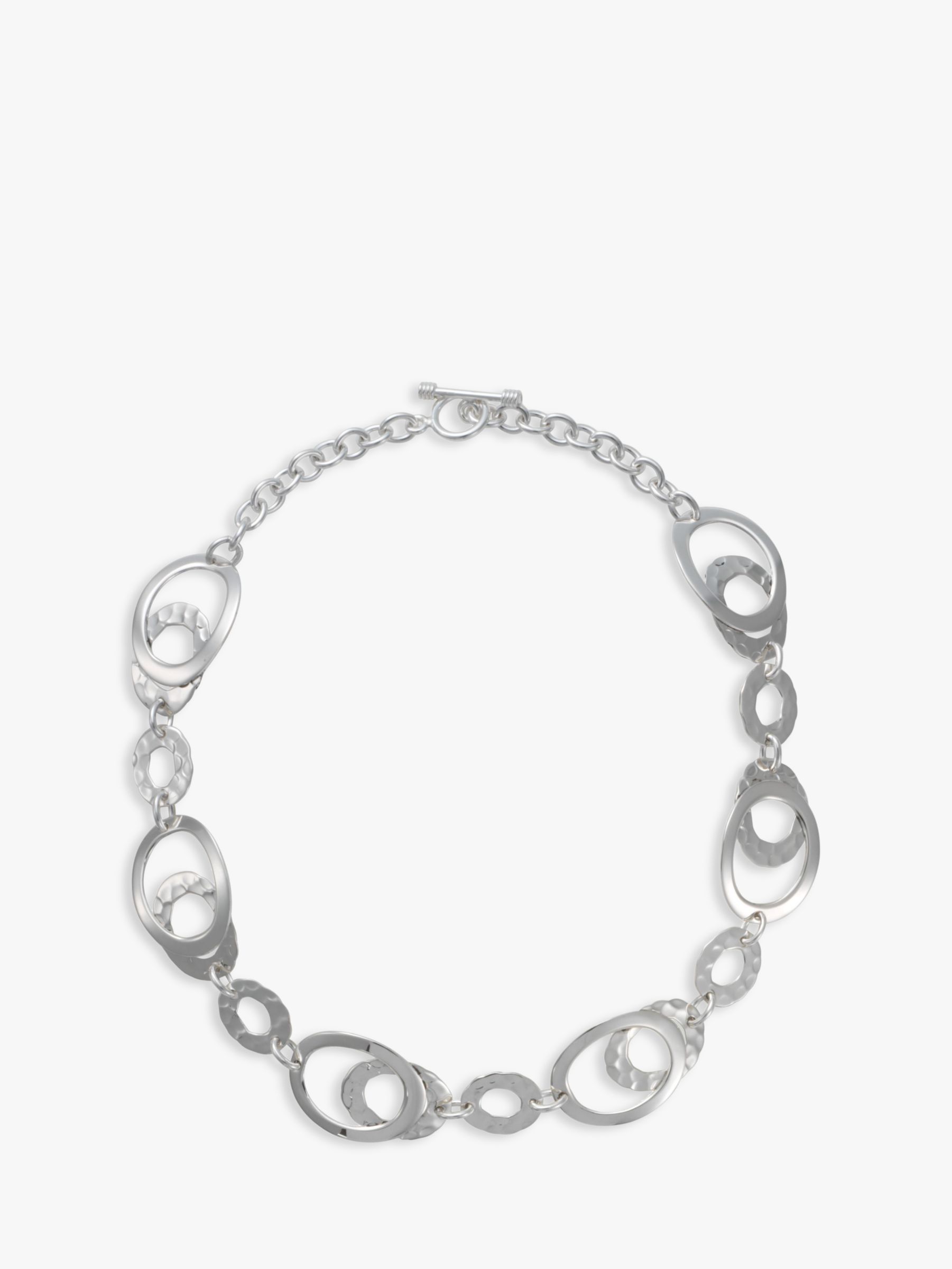 Andea Silver Hammered Oval Link Necklace