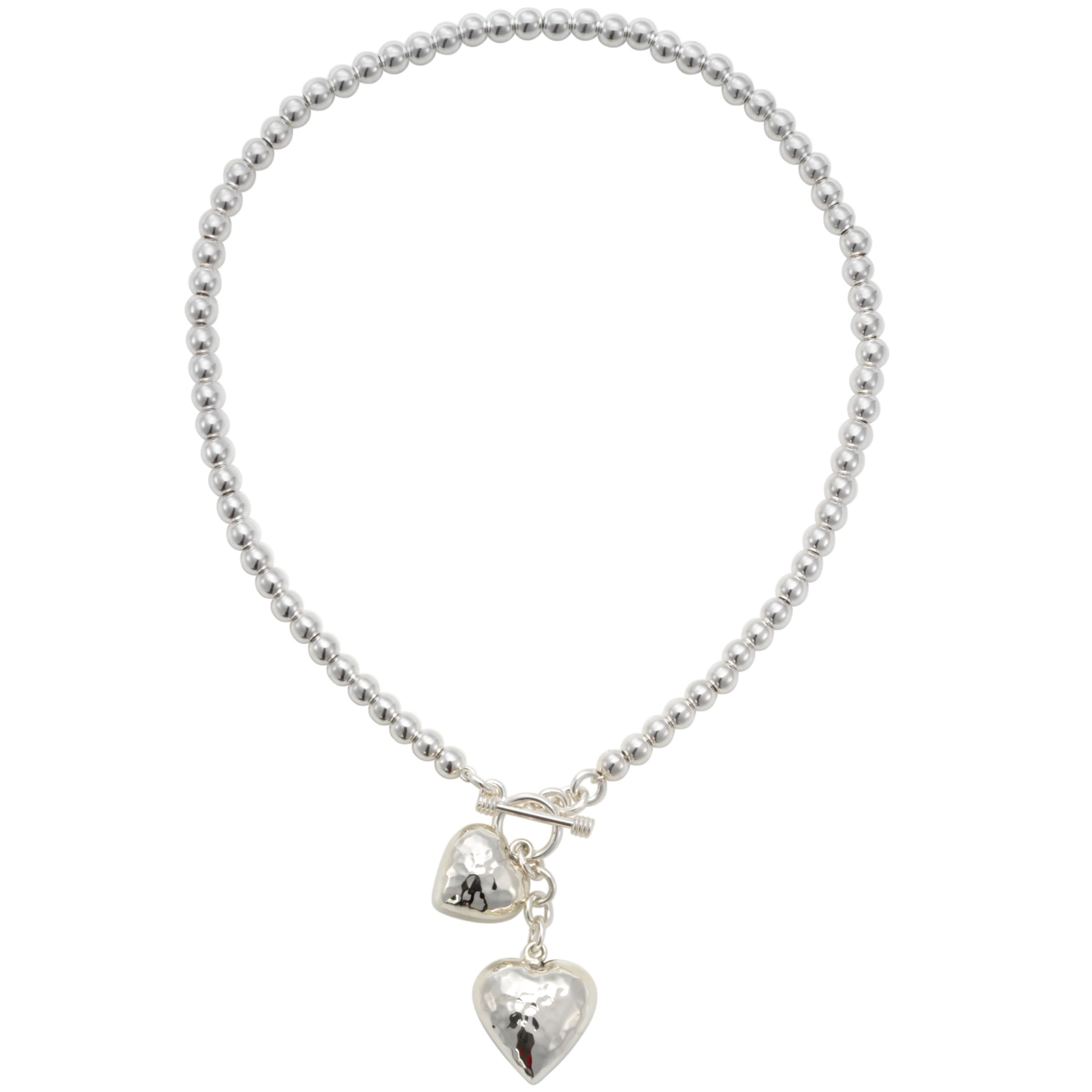 Andea Silver Round Bead Necklace with Heart Charms at John Lewis