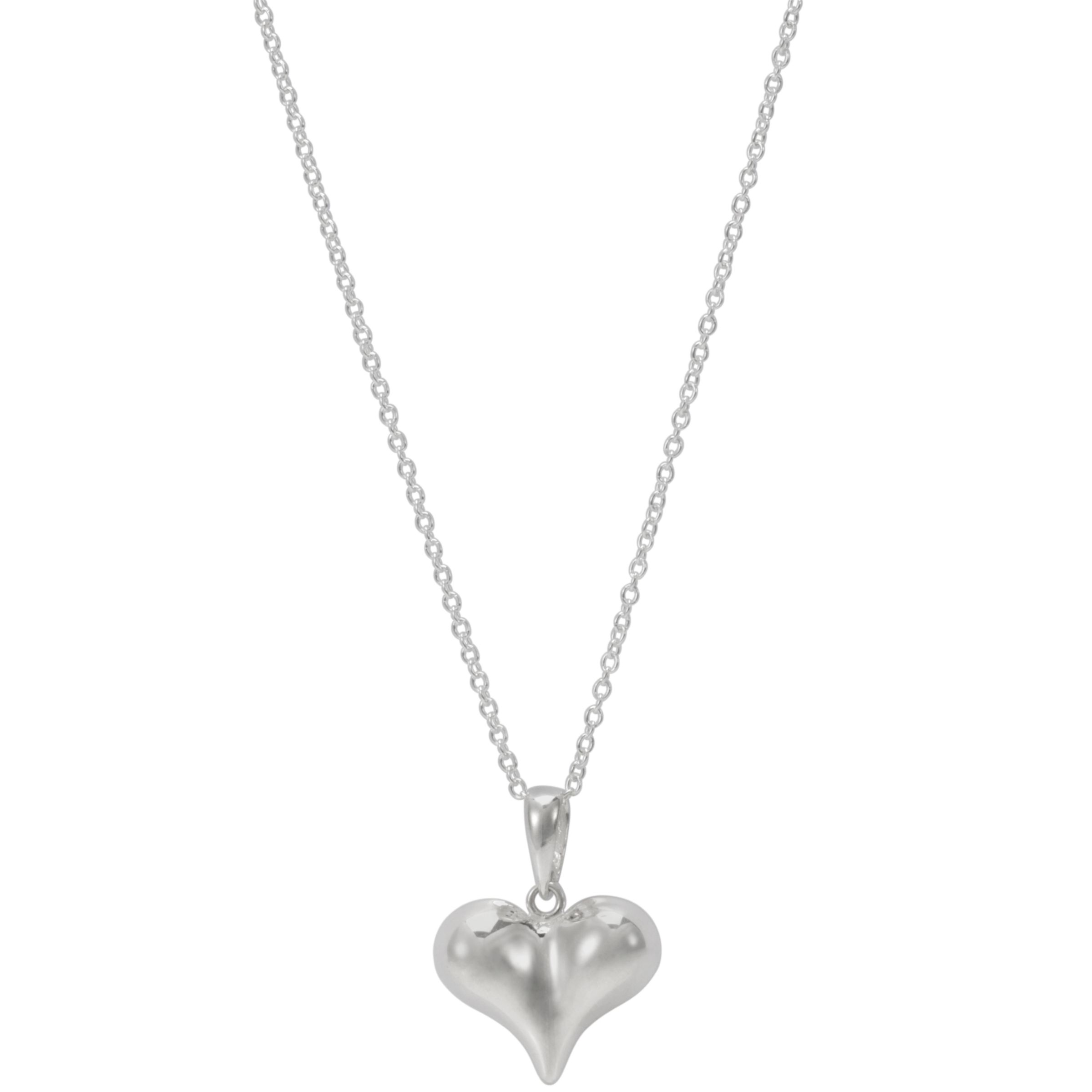 Andea Silver Pointed Puffed Heart Pendant Necklace
