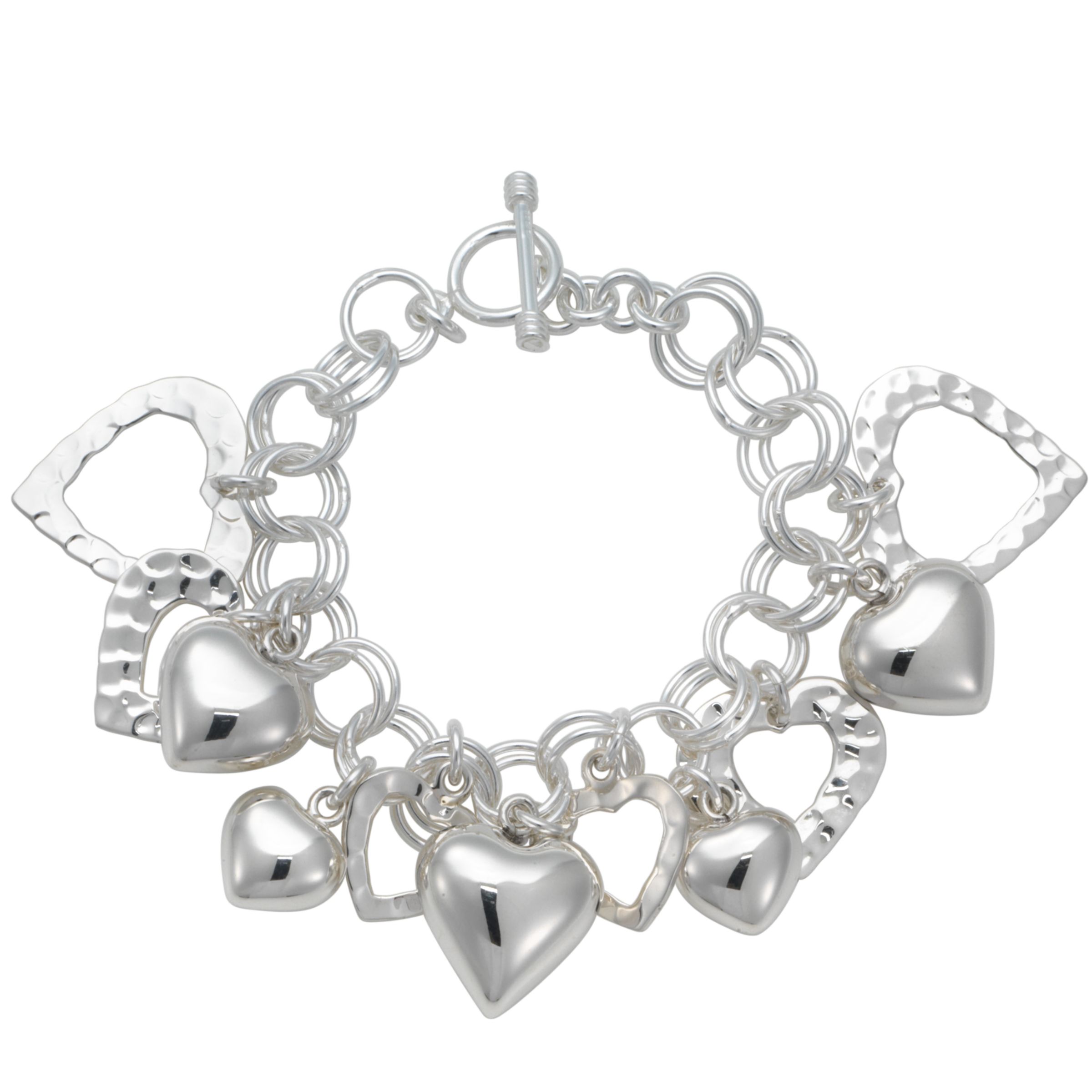 Andea Silver Multi-Heart Charm Bracelet at John Lewis