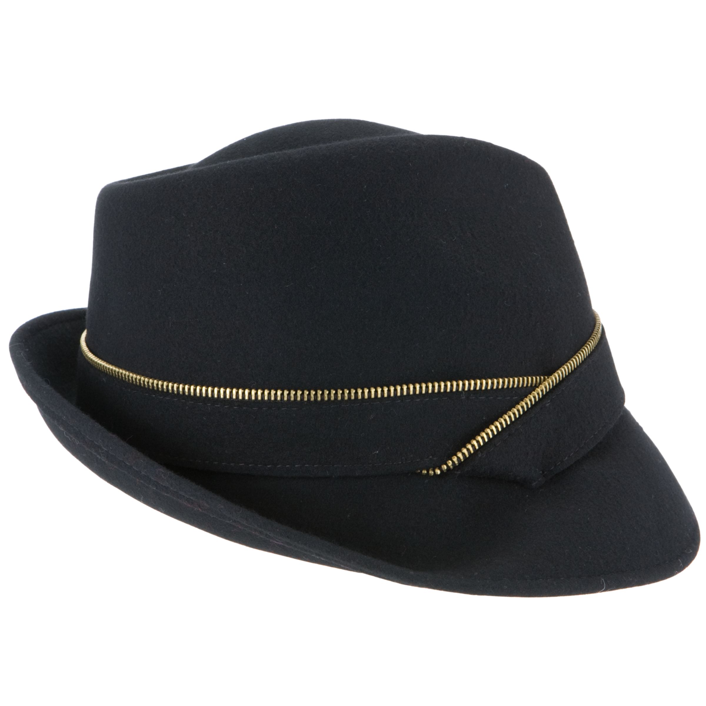 John Lewis Women Fedora with Exposed Zip, Black, one size