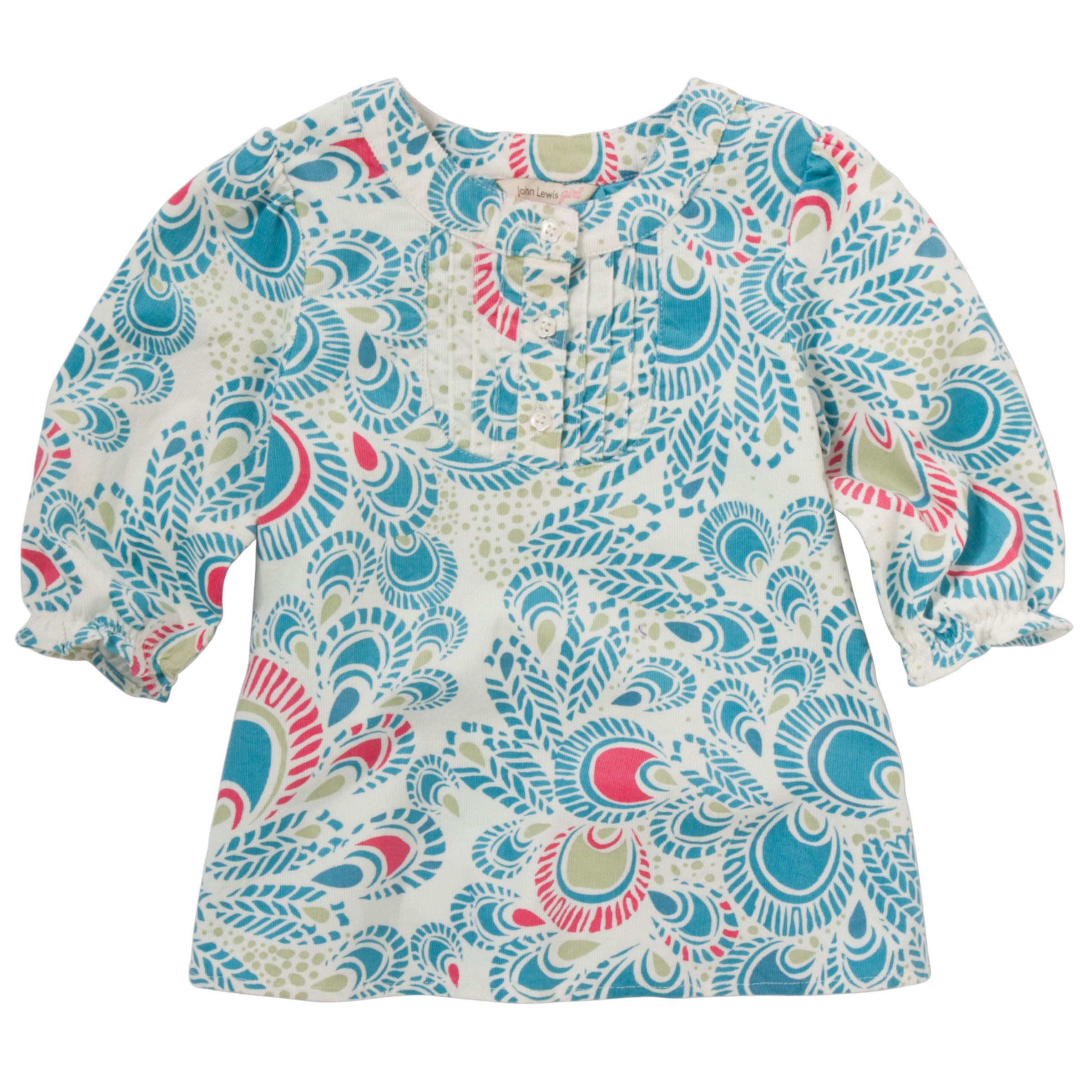 John Lewis Girl Peacock Print Frill Bib Blouse,