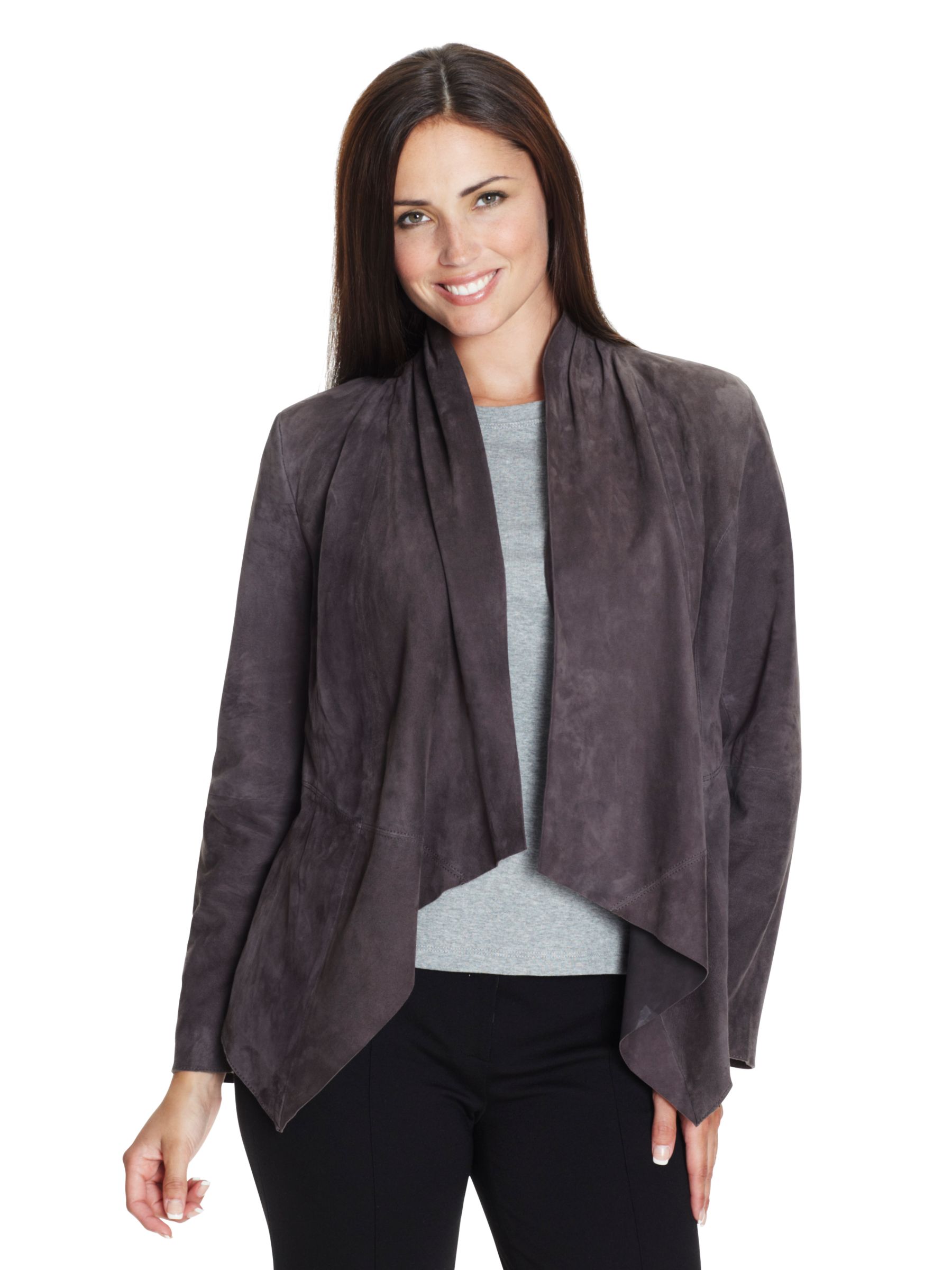 John Lewis Women Stella Suede Waterfall Jacket, Grey at John Lewis