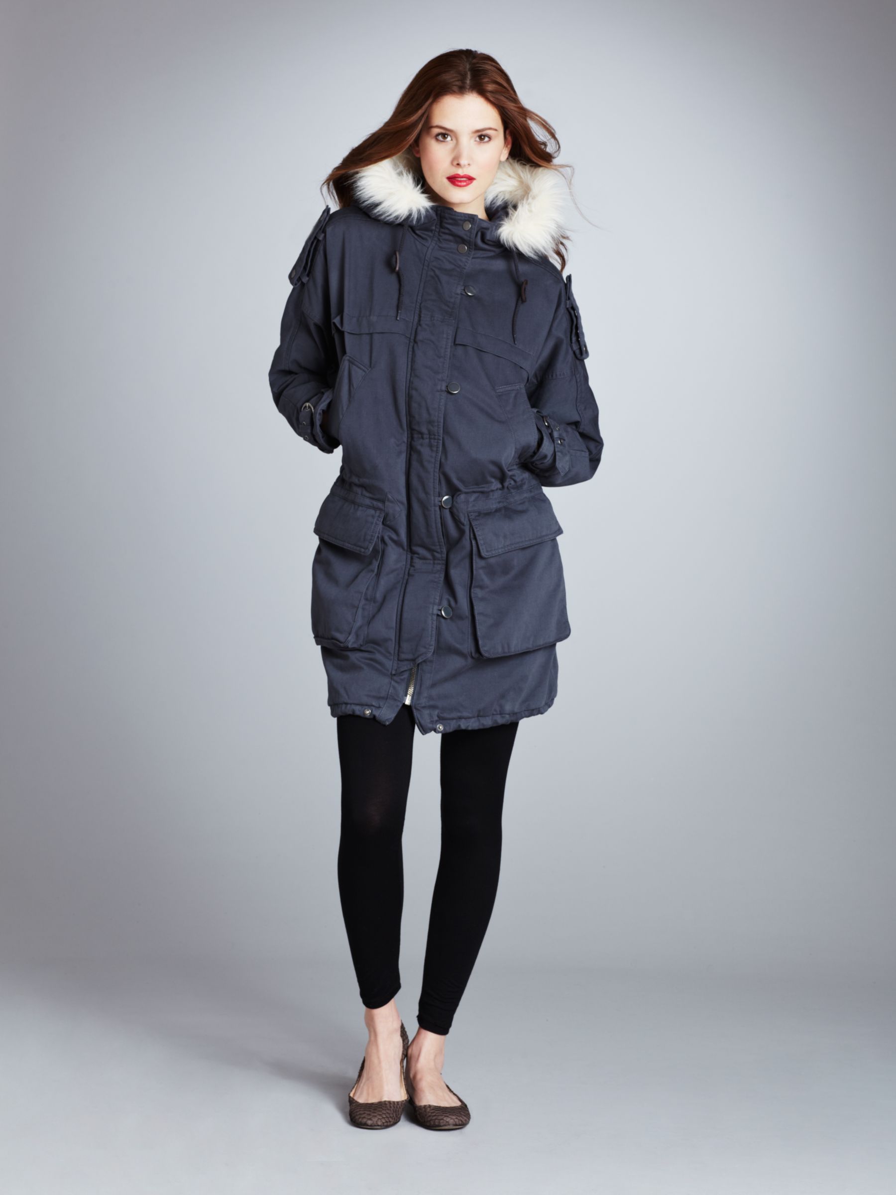 Whistles Donnie Fur Trim Parka, Blue at John Lewis