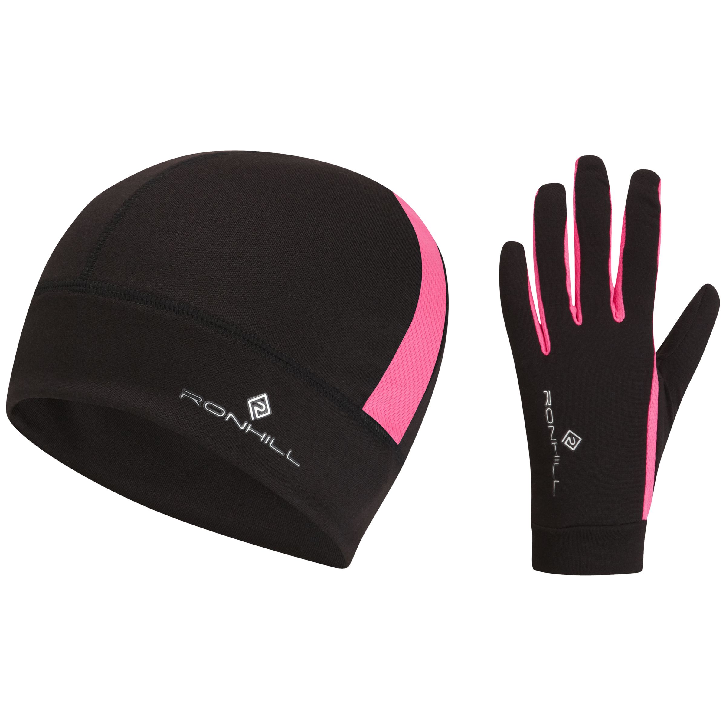 Ronhill Beanie And Glove Set, Black/Pink