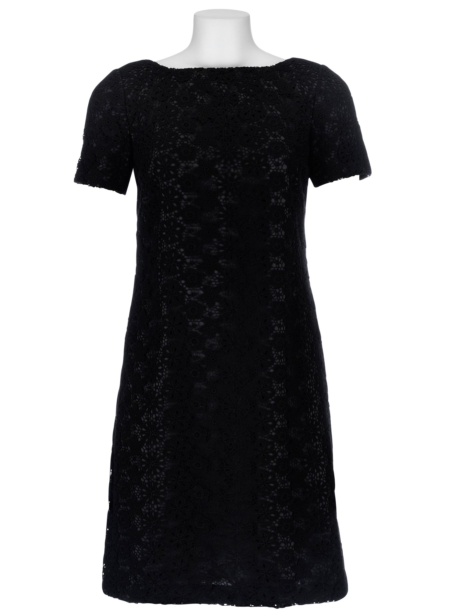 FWM Heavy Cotton Short Sleeve Lace Dress, Black, 8 at John Lewis