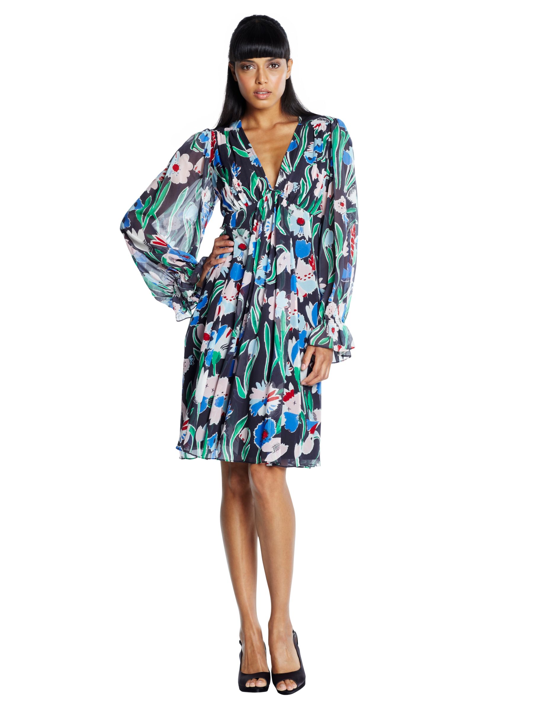 Celia Birtwell for John Lewis Queen of the Night Gather Front Silk Dress, Black