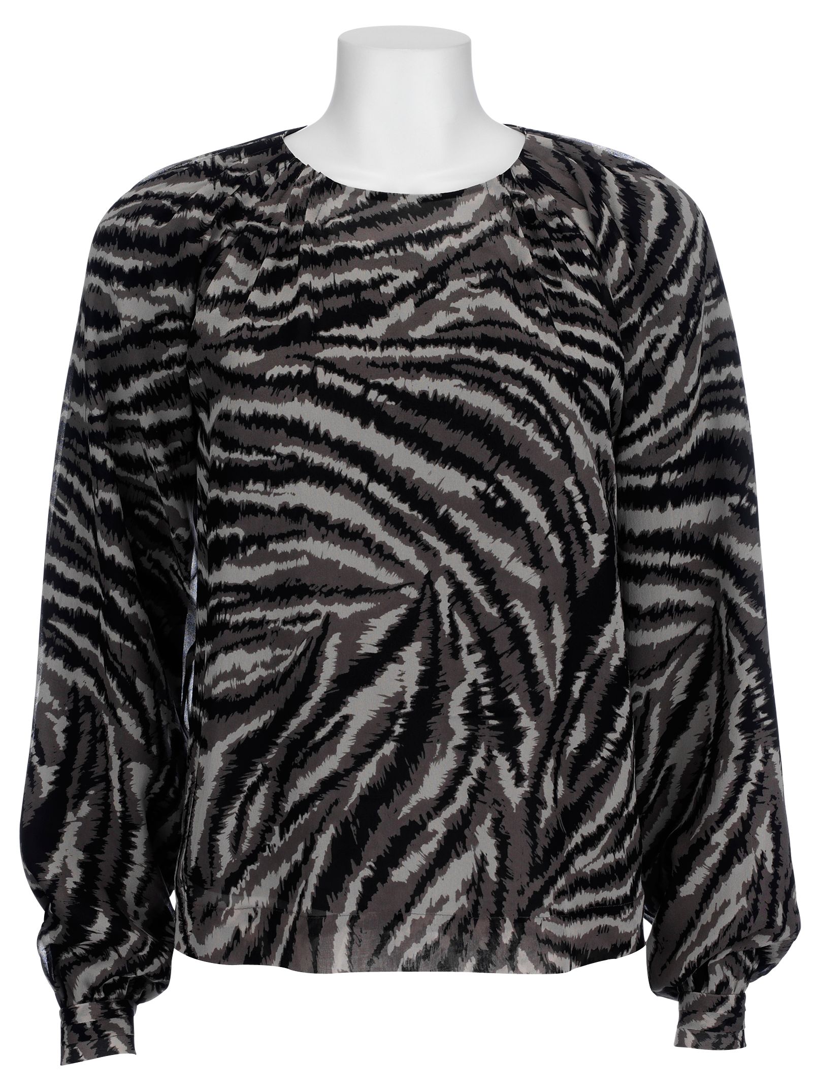 FWM Tiger Print Long Sleeve Silk Blouse,
