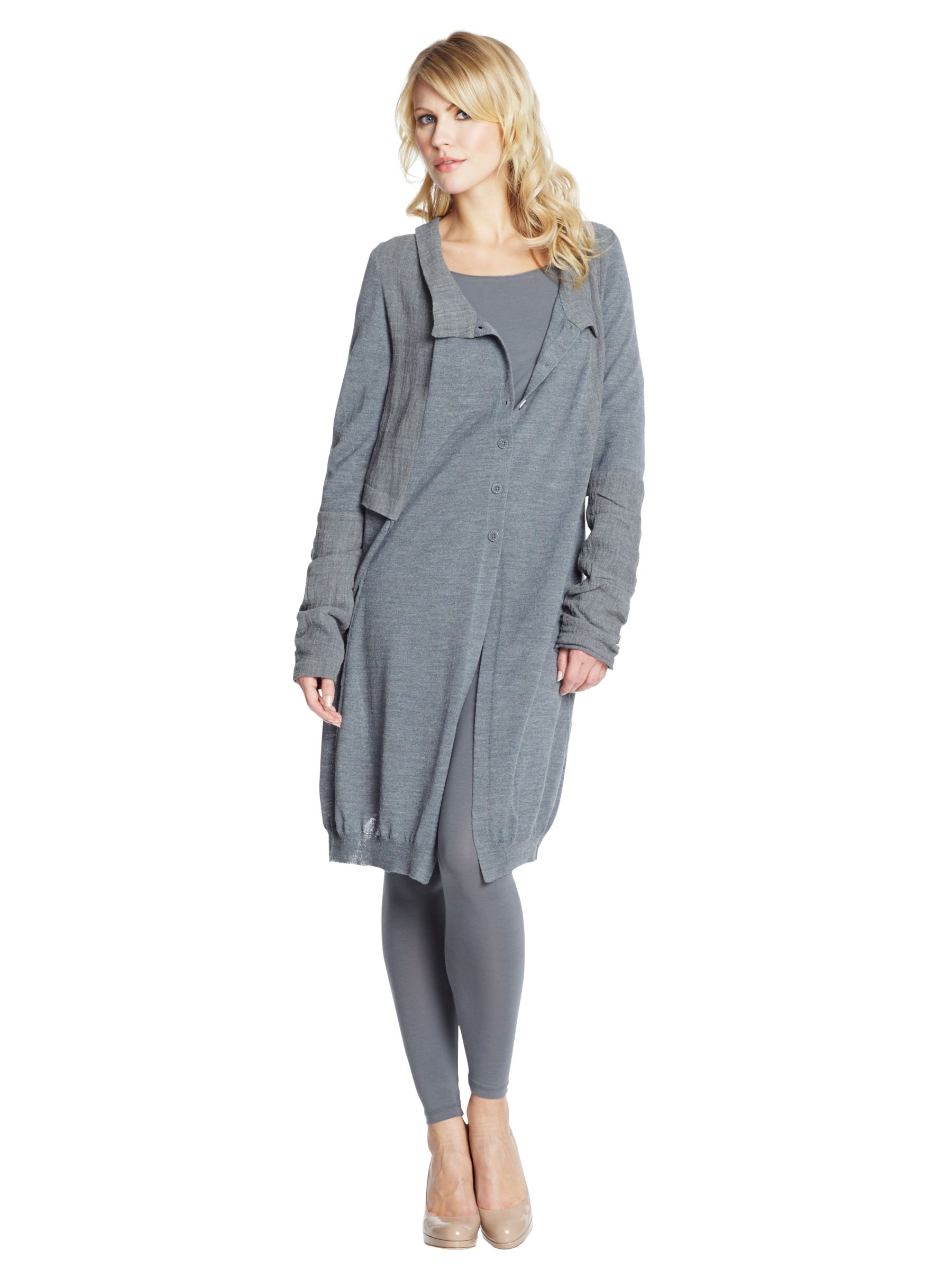 Crea Concept Long Line Knitted Jacket, Grey at John Lewis