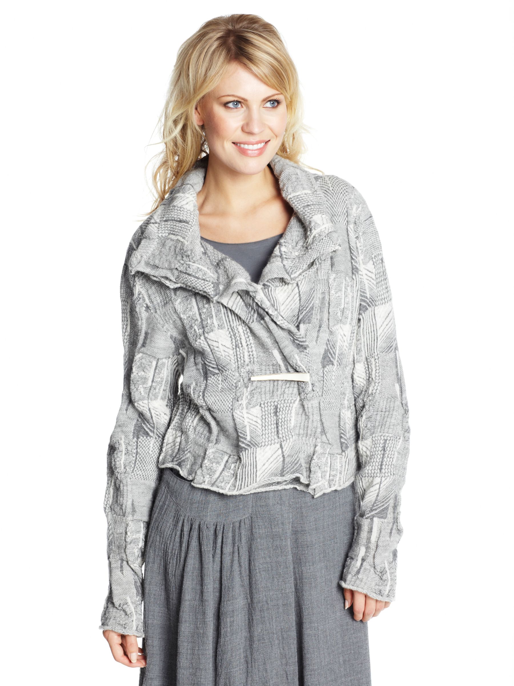 Crea Concept Knitted Check Long Sleeve Brooch Jacket, Grey at John Lewis