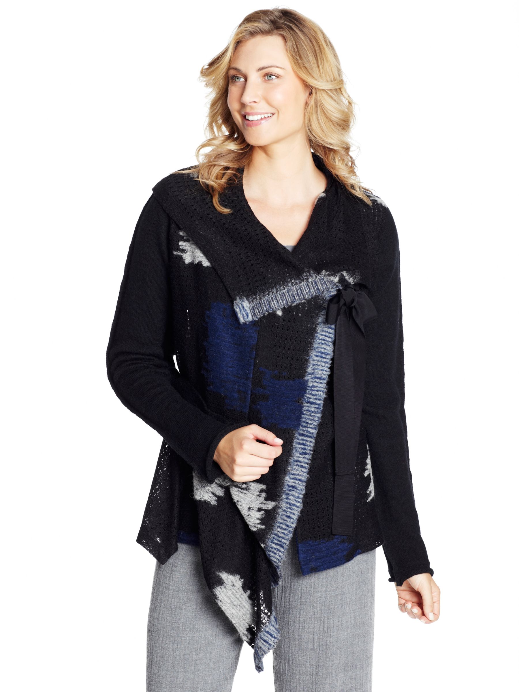 Crea Concept Splash Knit Tie Front Cardigan, Black/blue at John Lewis