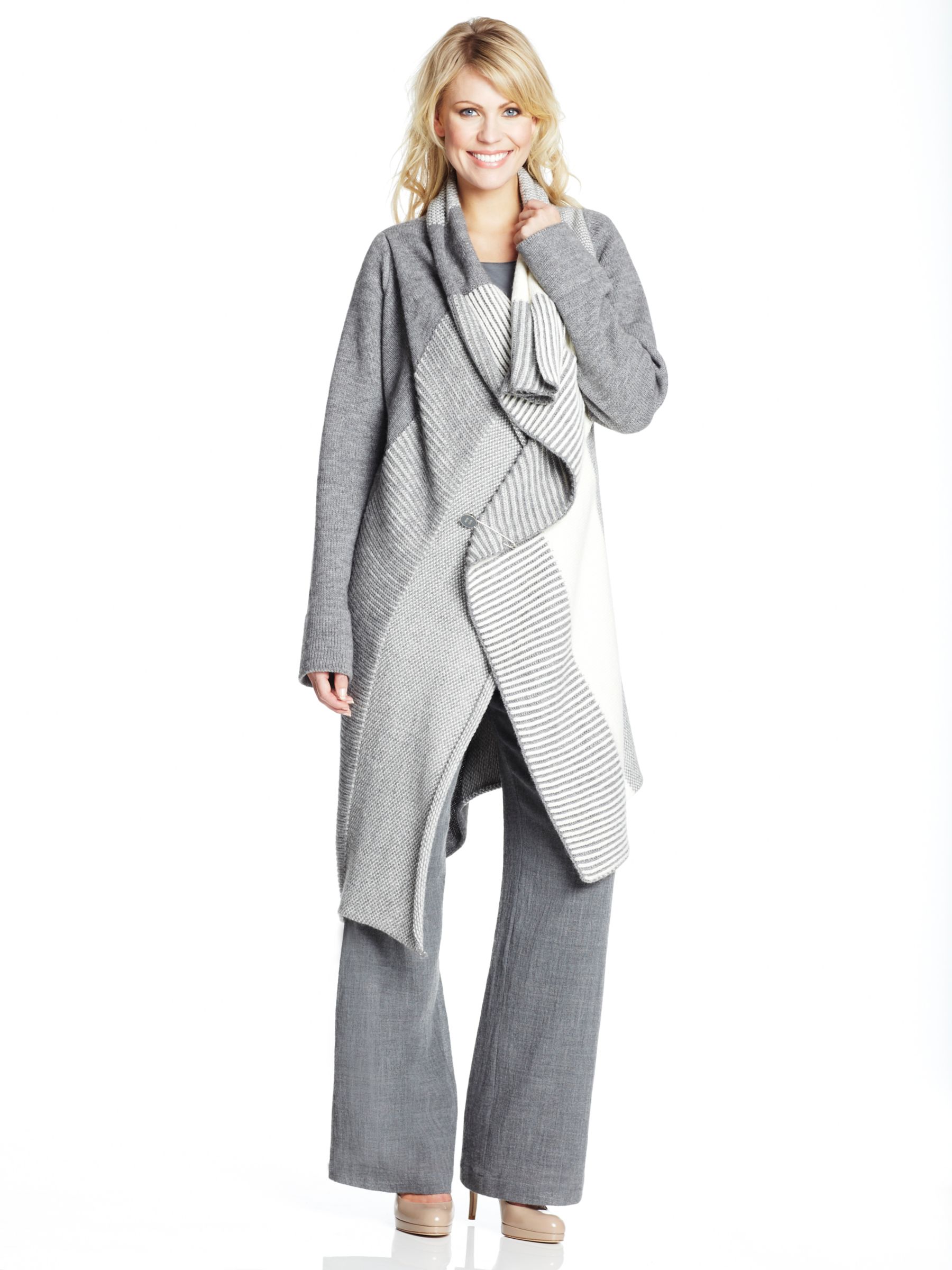 Crea Concept Patchwork Edge to Edge Long Sleeve Coatigan, grey/cream at John Lewis