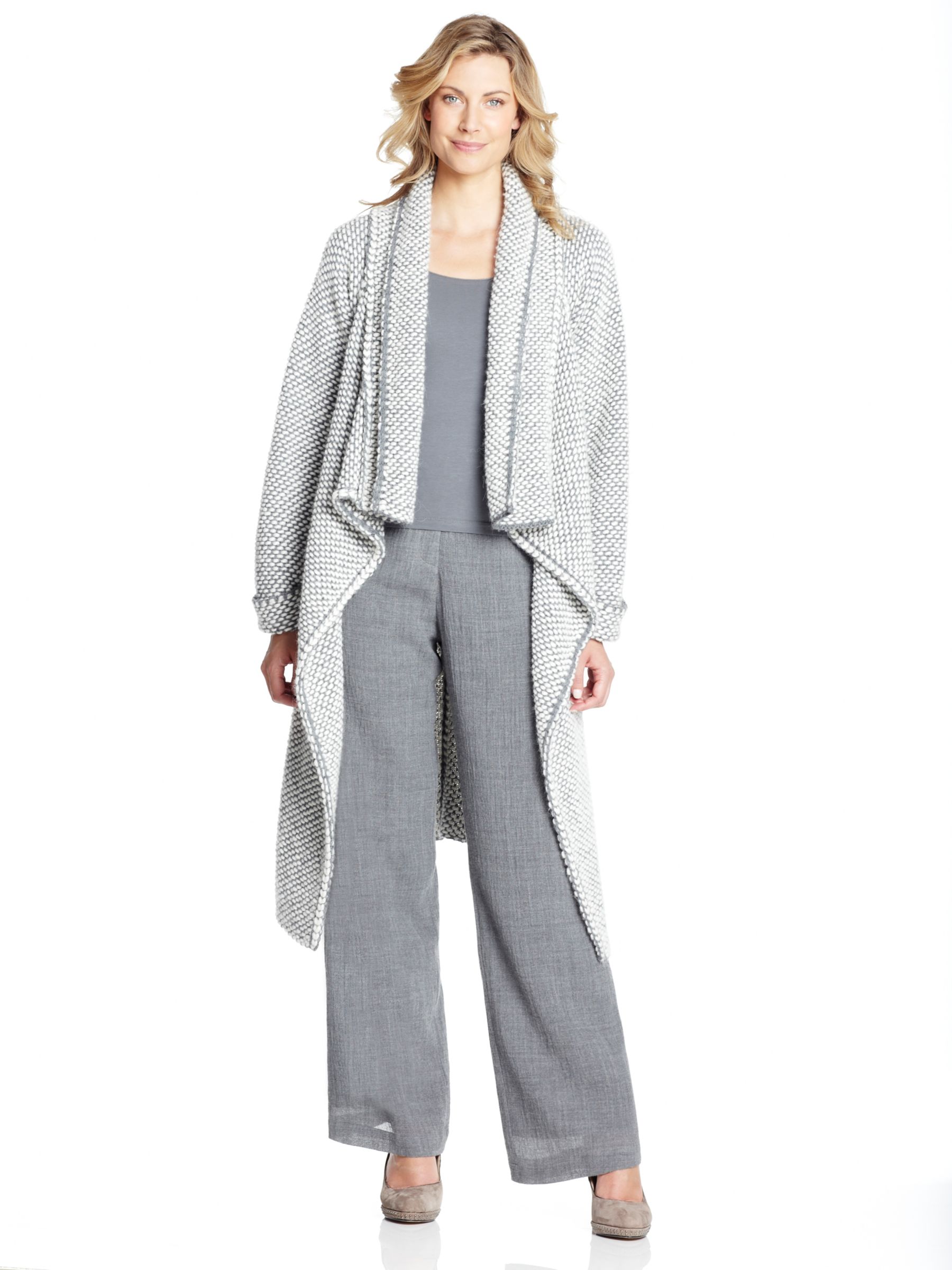 Crea Concept Two Tone Longline Chunky Knit Cardigan, grey/cream at John Lewis