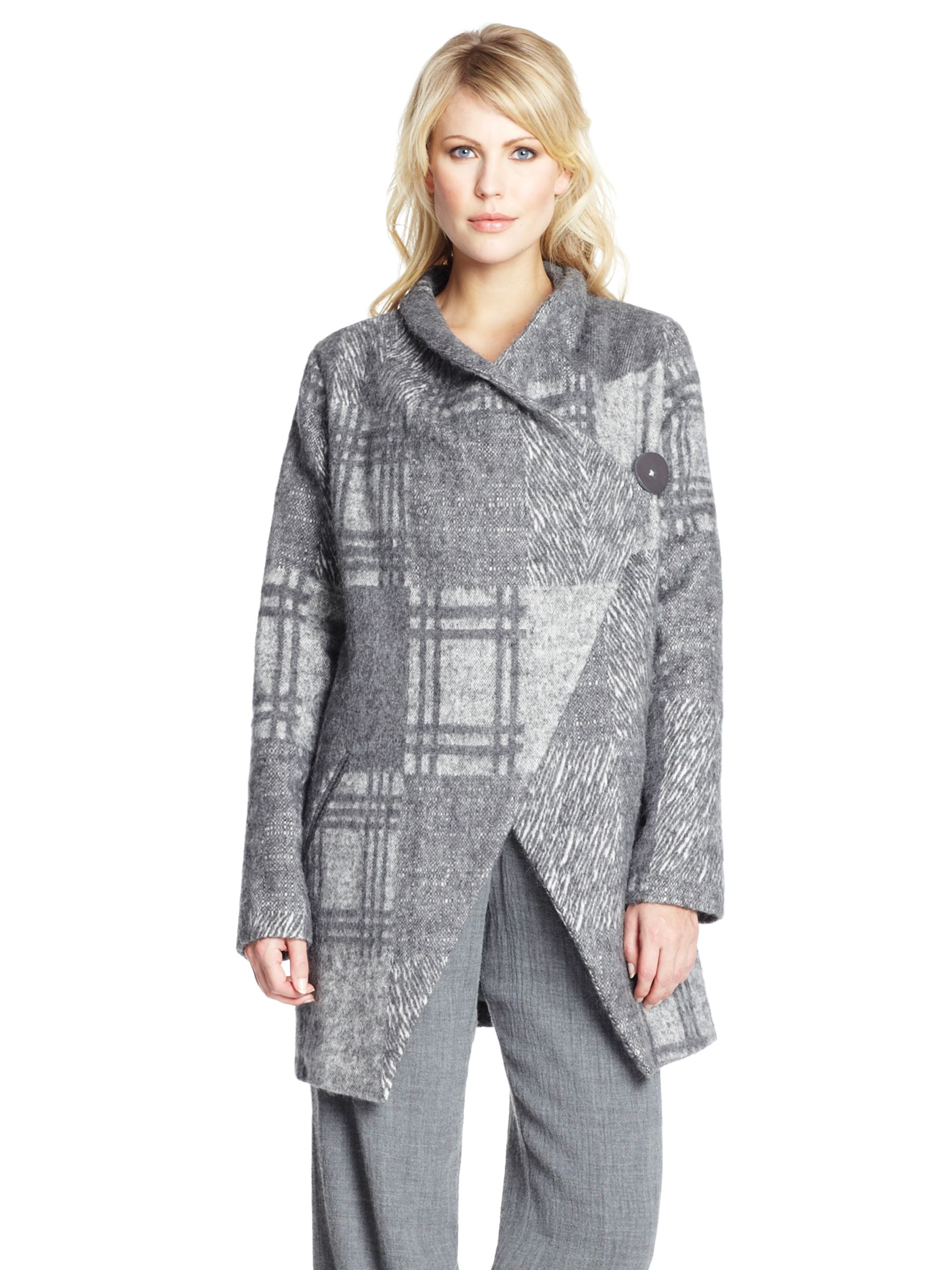 Crea Concept Textured Check Print Long Sleeve Coat, Grey at John Lewis