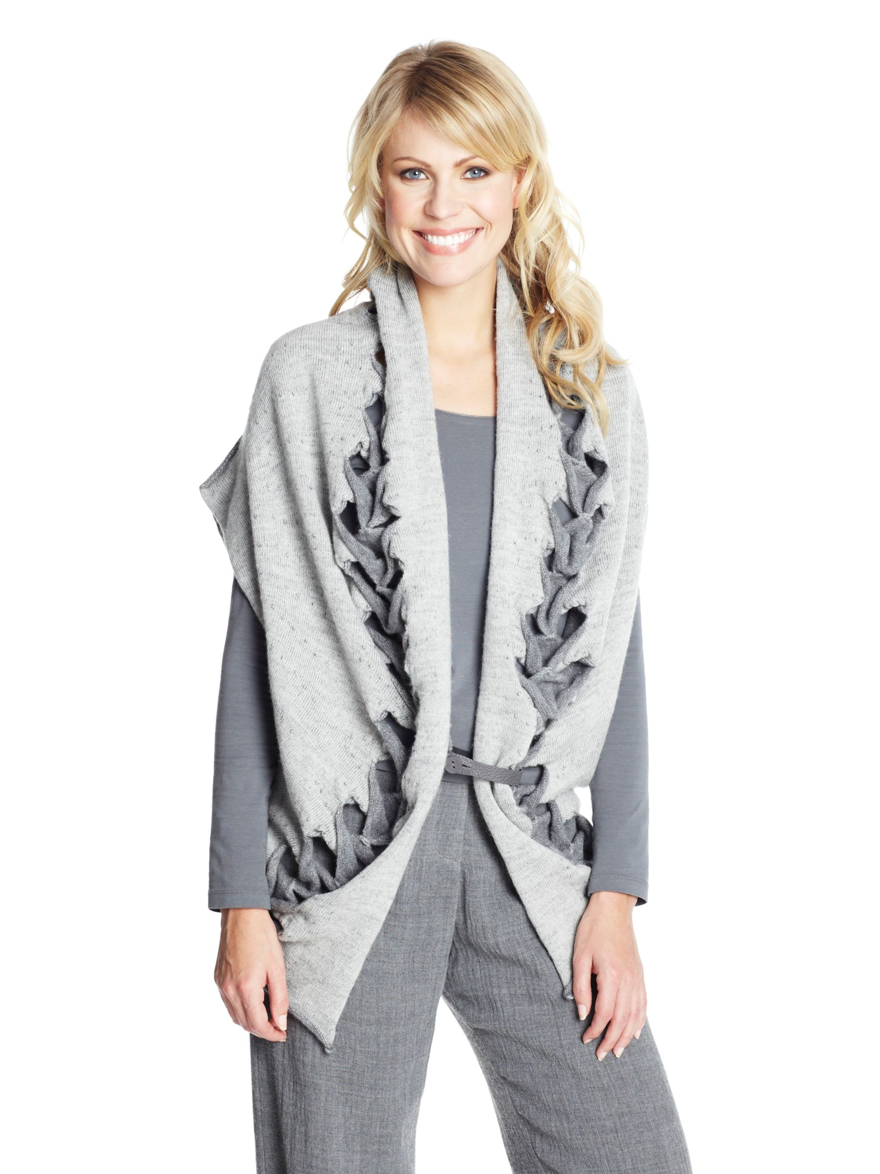 Crea Concept Plait Front Sleeveless Cardigan, Grey at John Lewis