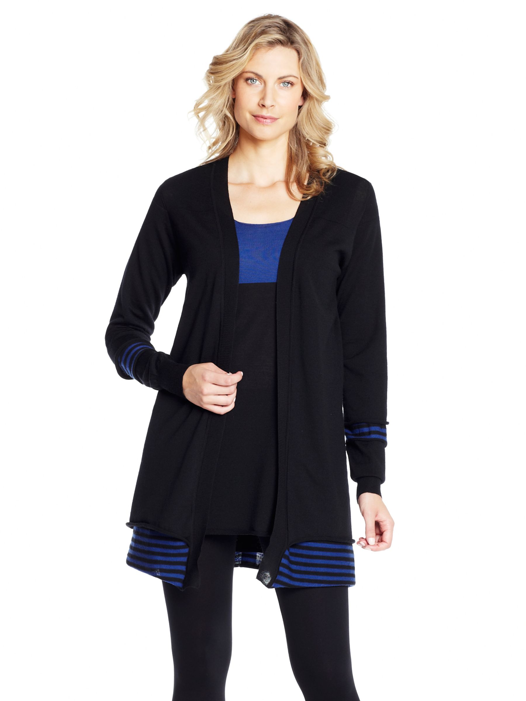 Crea Concept Mock Double Layer Long Sleeve Cardigan, Black/blue at John Lewis