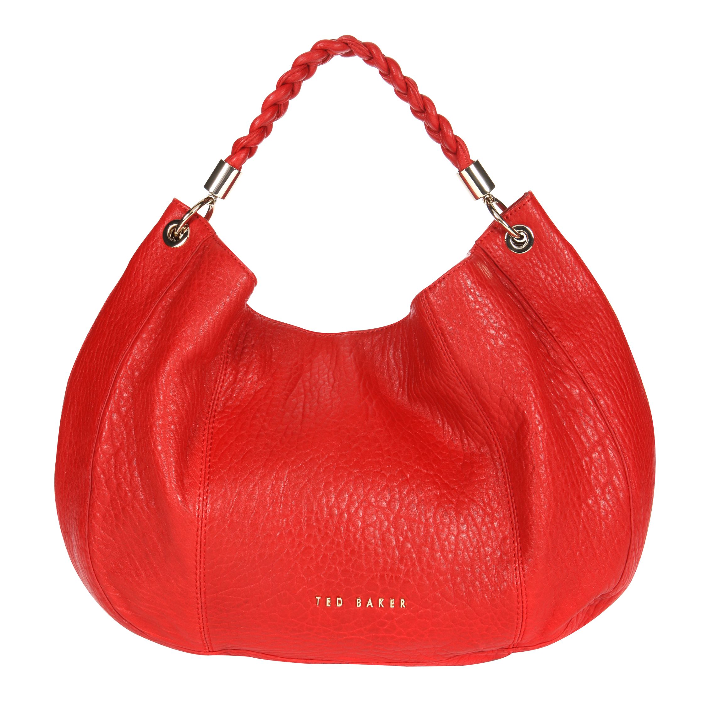 Ted Baker Plaited Strap Leather Hobo Handbag, Red at John Lewis