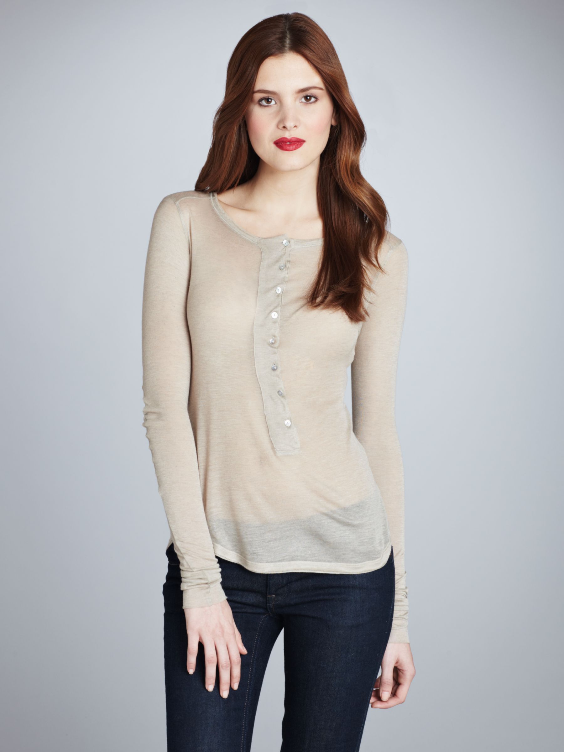 Cashmere Henley T-Shirt, Beige