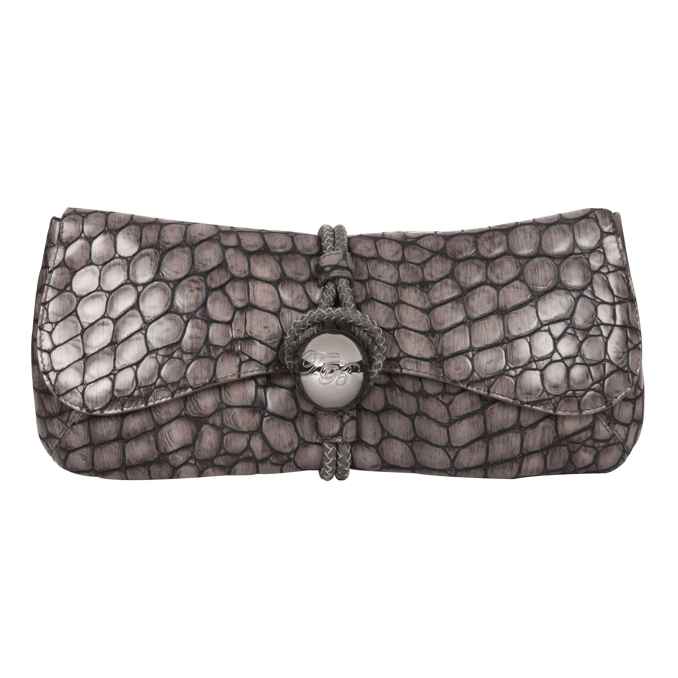 Ted Baker Maddie Textured Fold Over Clutch Bag, Light Grey at John Lewis