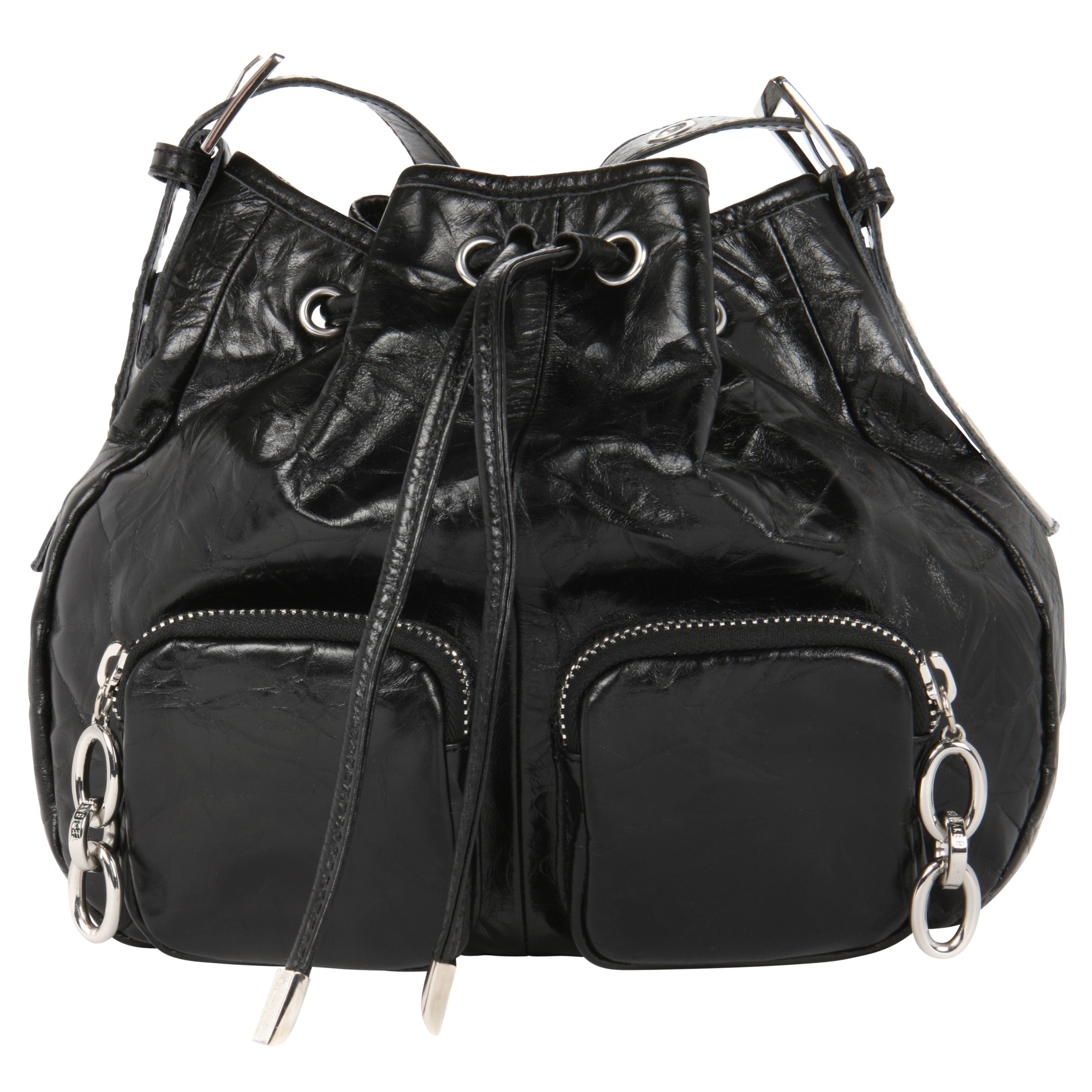 Ted Baker Indie Drawstring Leather Handbag, Black at John Lewis