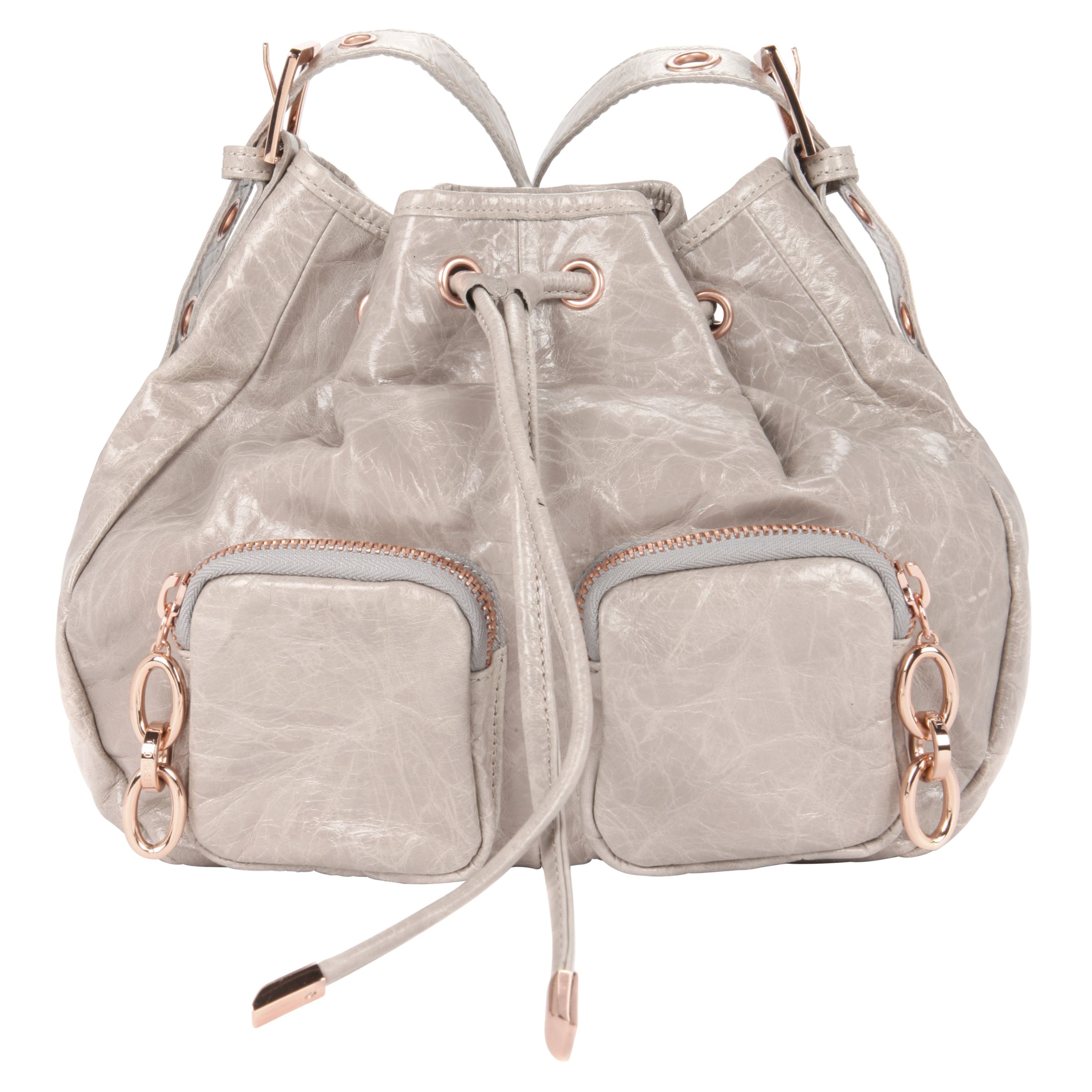 Ted Baker Indie Drawstring Leather Handbag, Grey at John Lewis