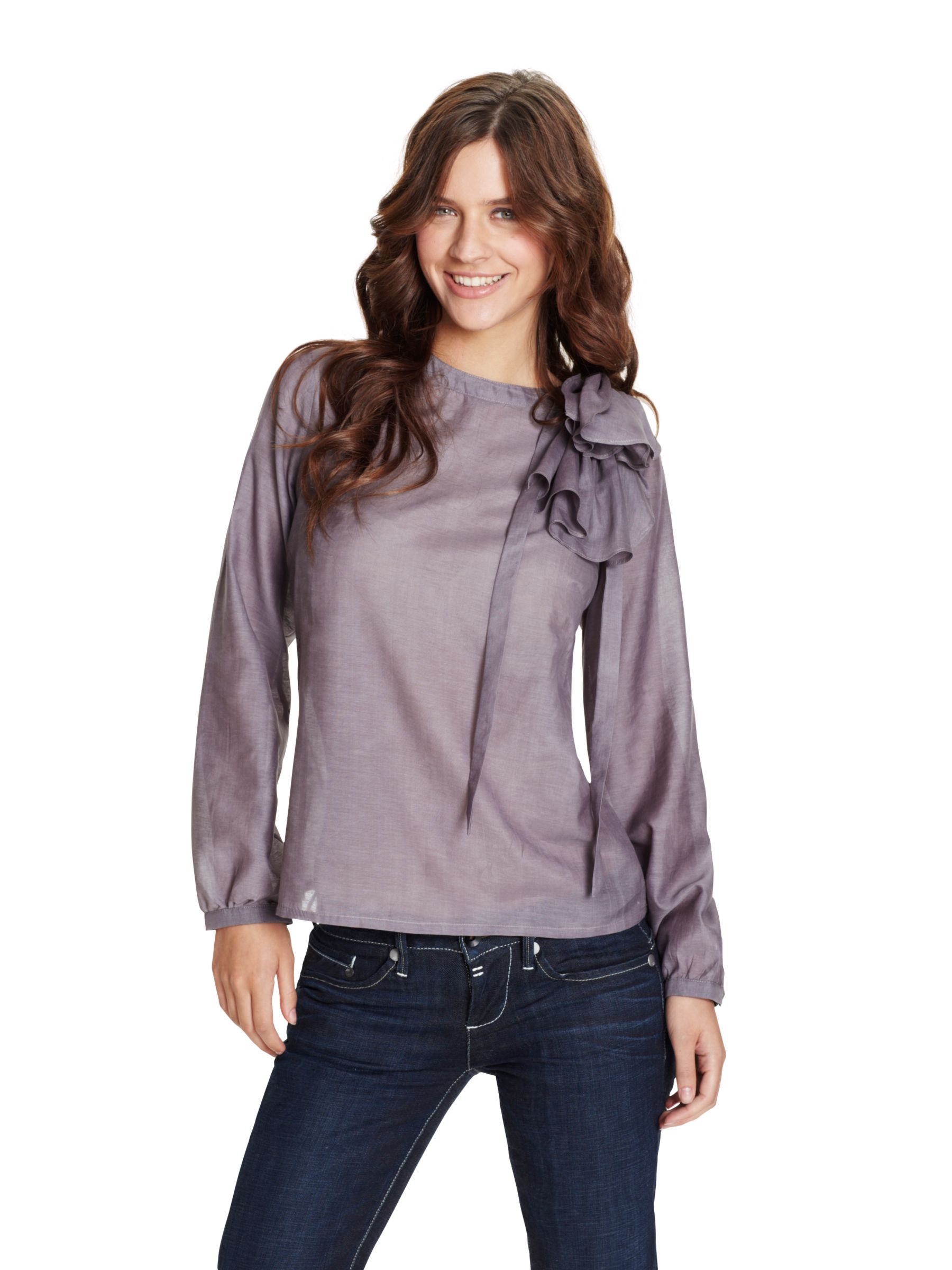 People Tree Ruffle Long Sleeve Blouse, Grey