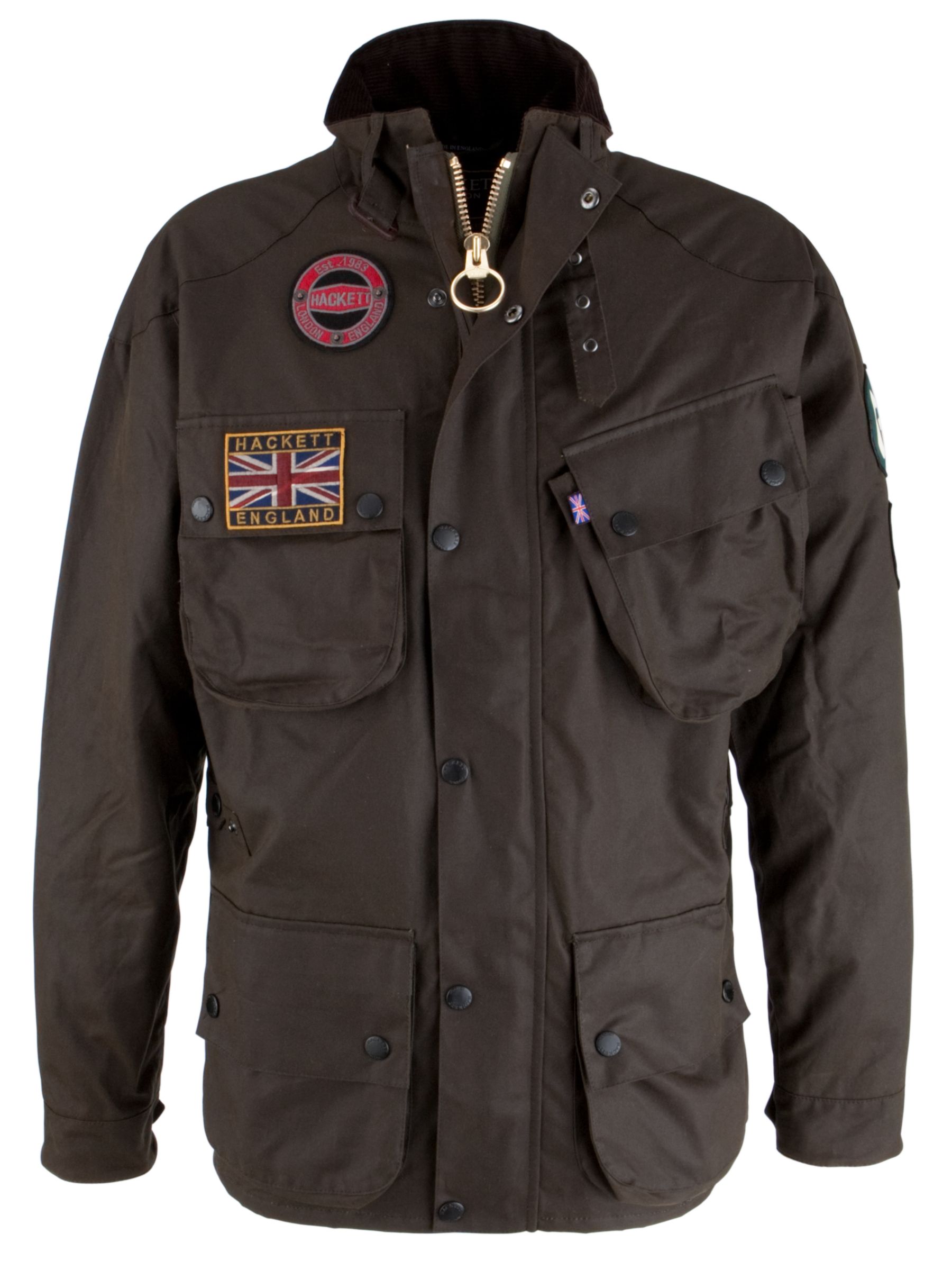 Hackett London Rally Wax Jacket, Olive at John Lewis