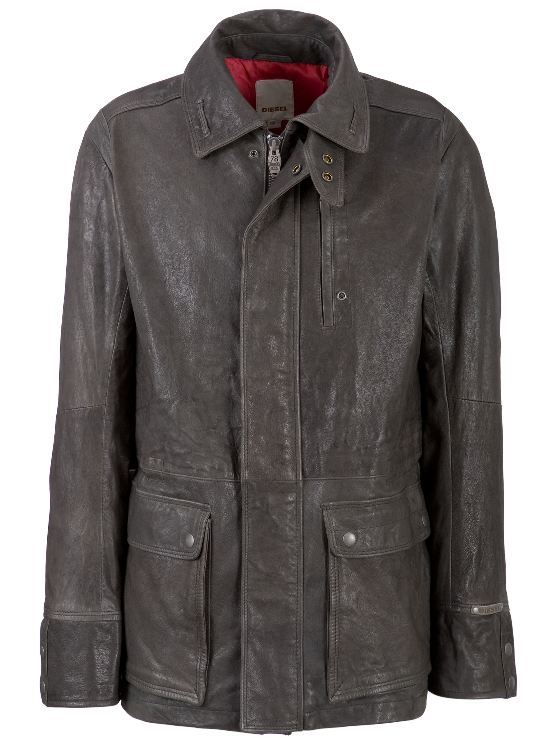 Diesel Lavit Leather Jacket, Dark grey at John Lewis