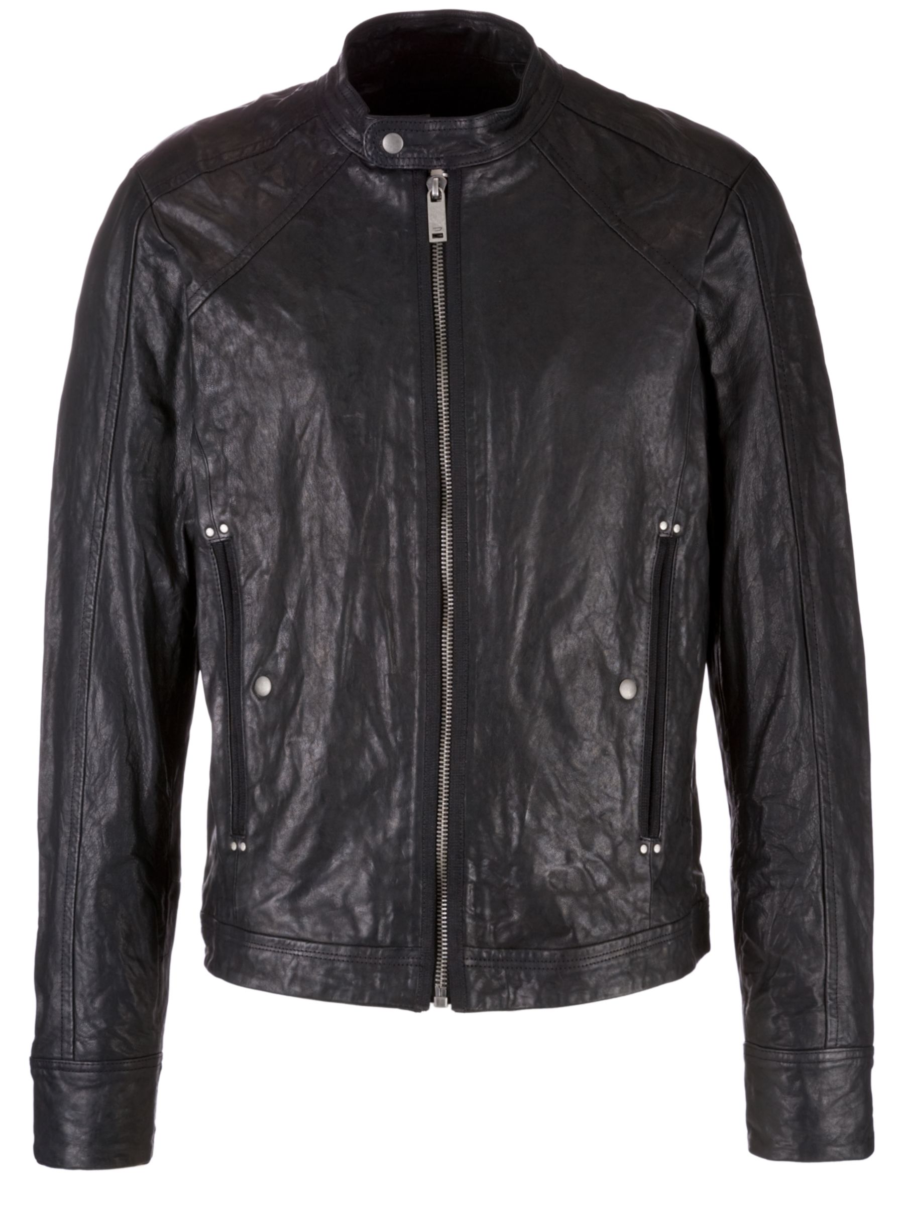 Diesel Leide Biker Leather Jacket, Black at JohnLewis