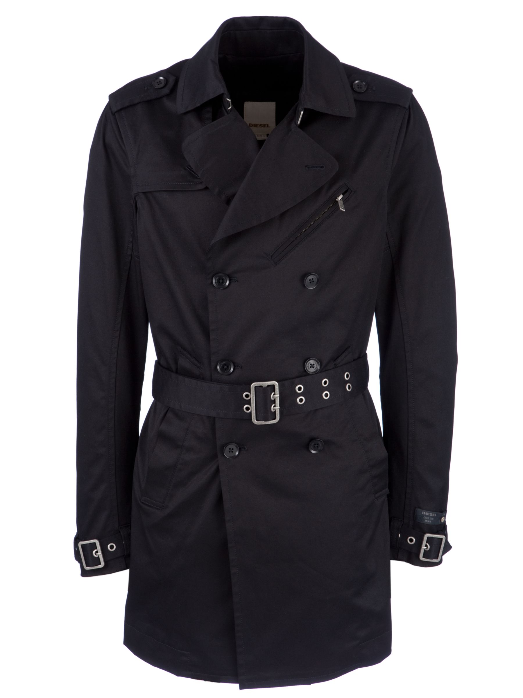 Diesel Wimt Belted Trench Coat, Black at John Lewis